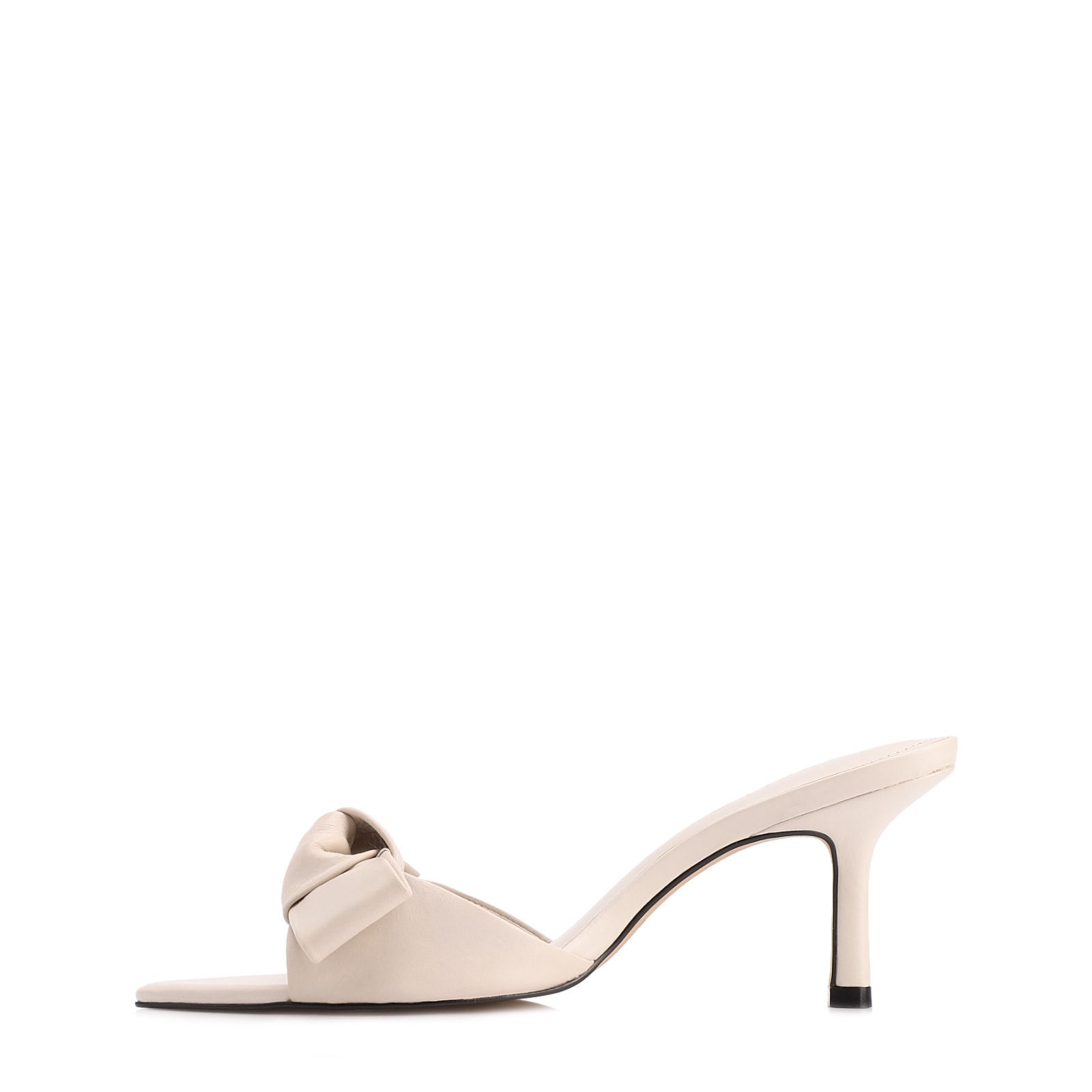 Mule Off White Salto Fino Médio Couro Maxi Laço