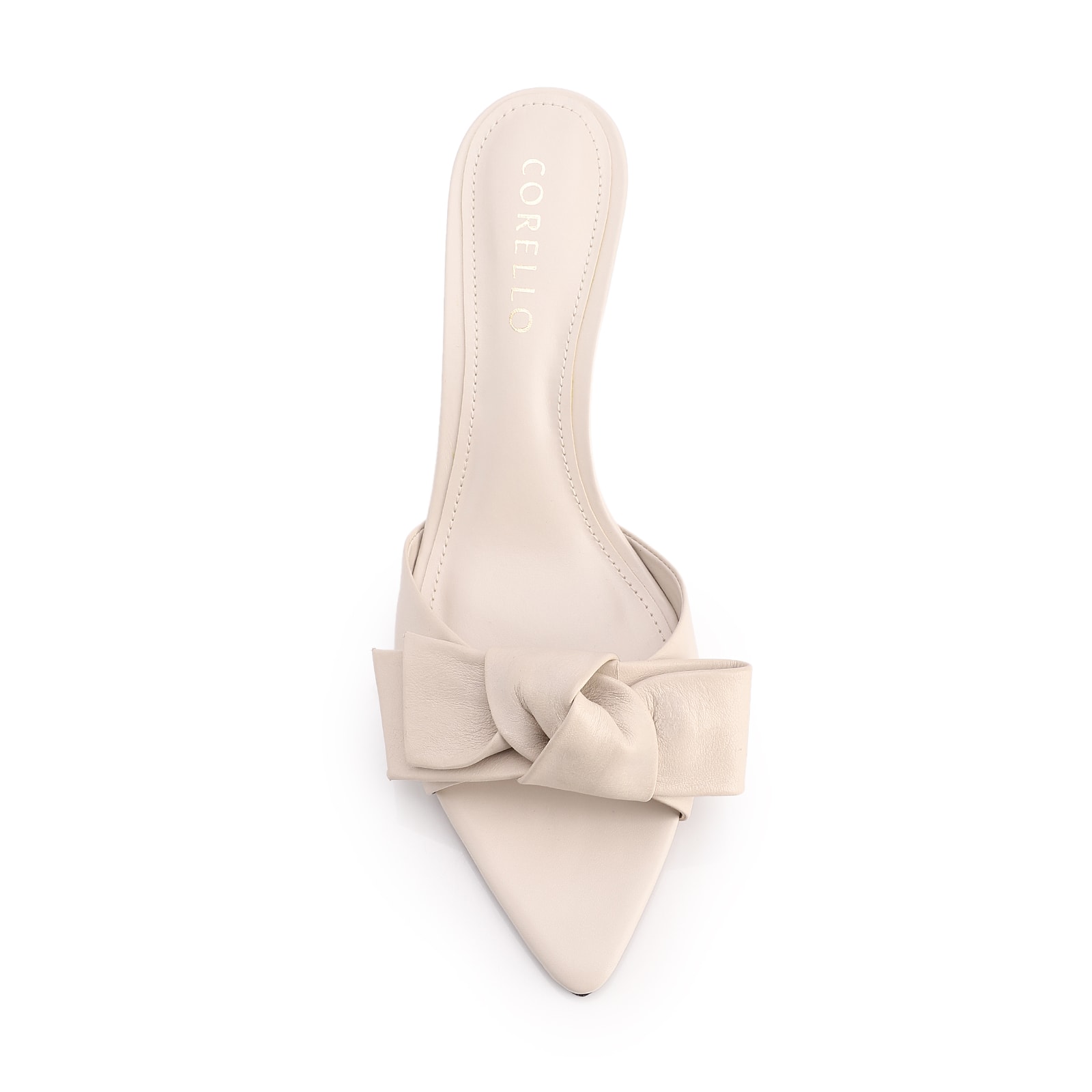 Mule Off White Salto Fino Médio Couro Maxi Laço