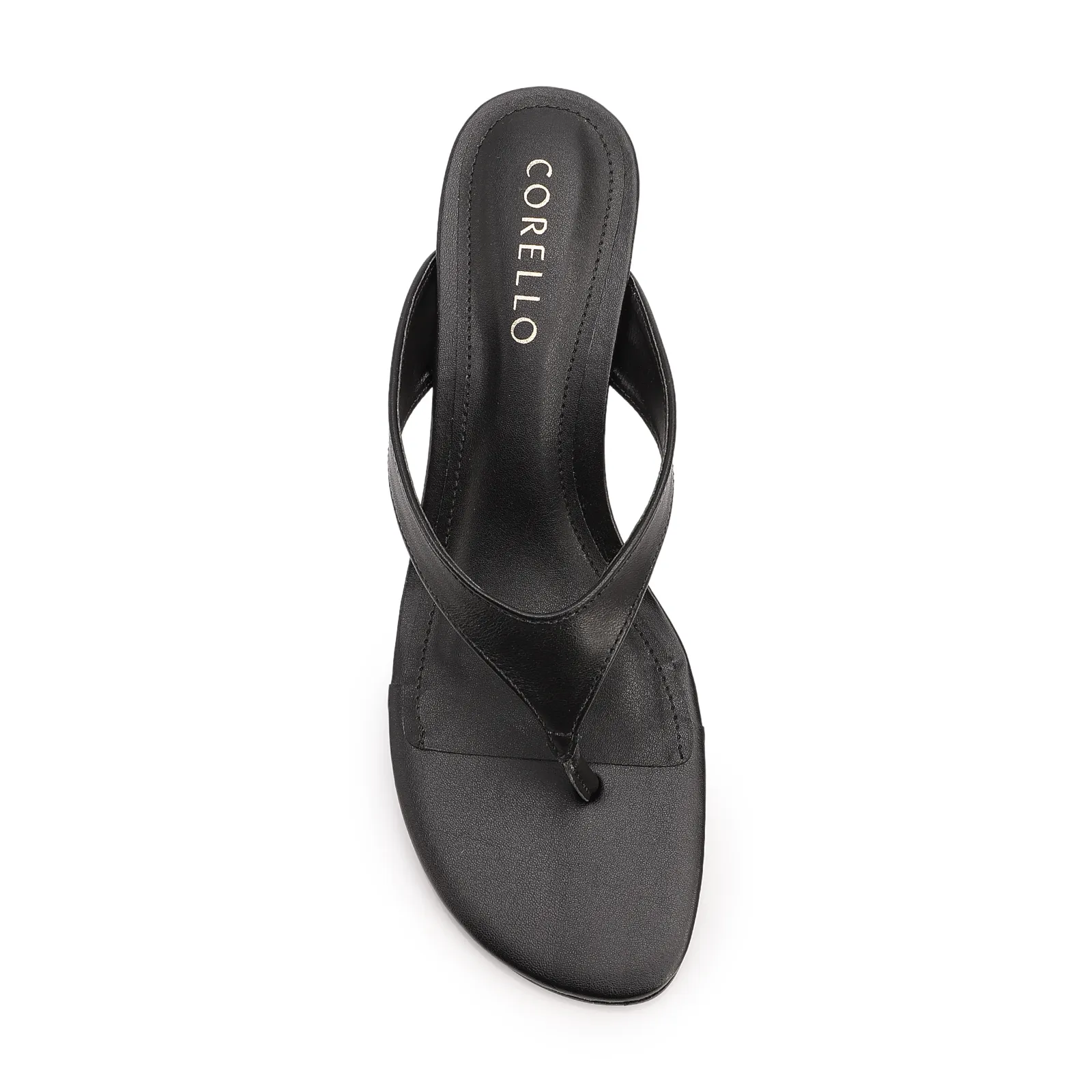 Mule Preto Bloco Médio Couro Tiras Finas