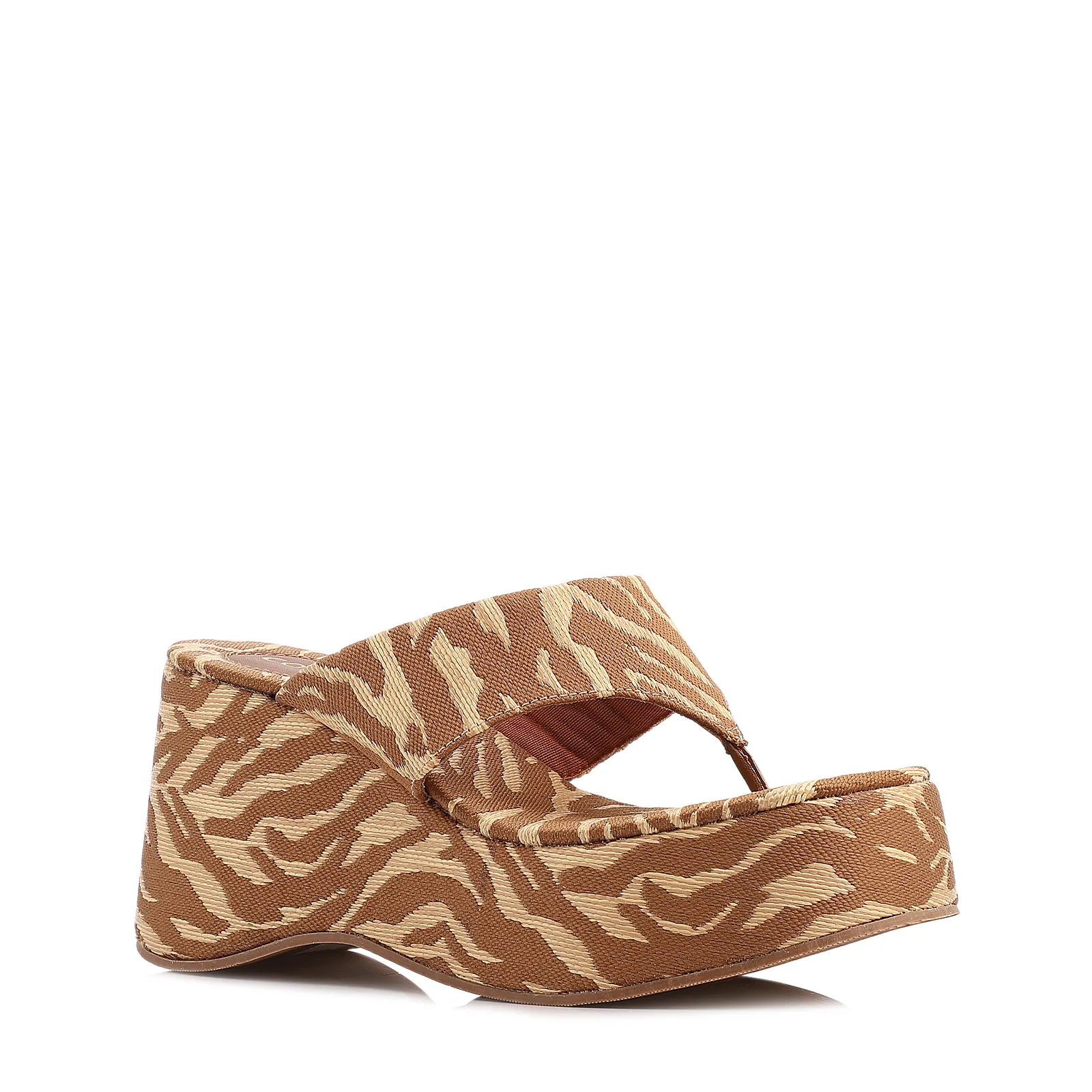 Mule Salto Alto Plataforma Tecido Animal Print