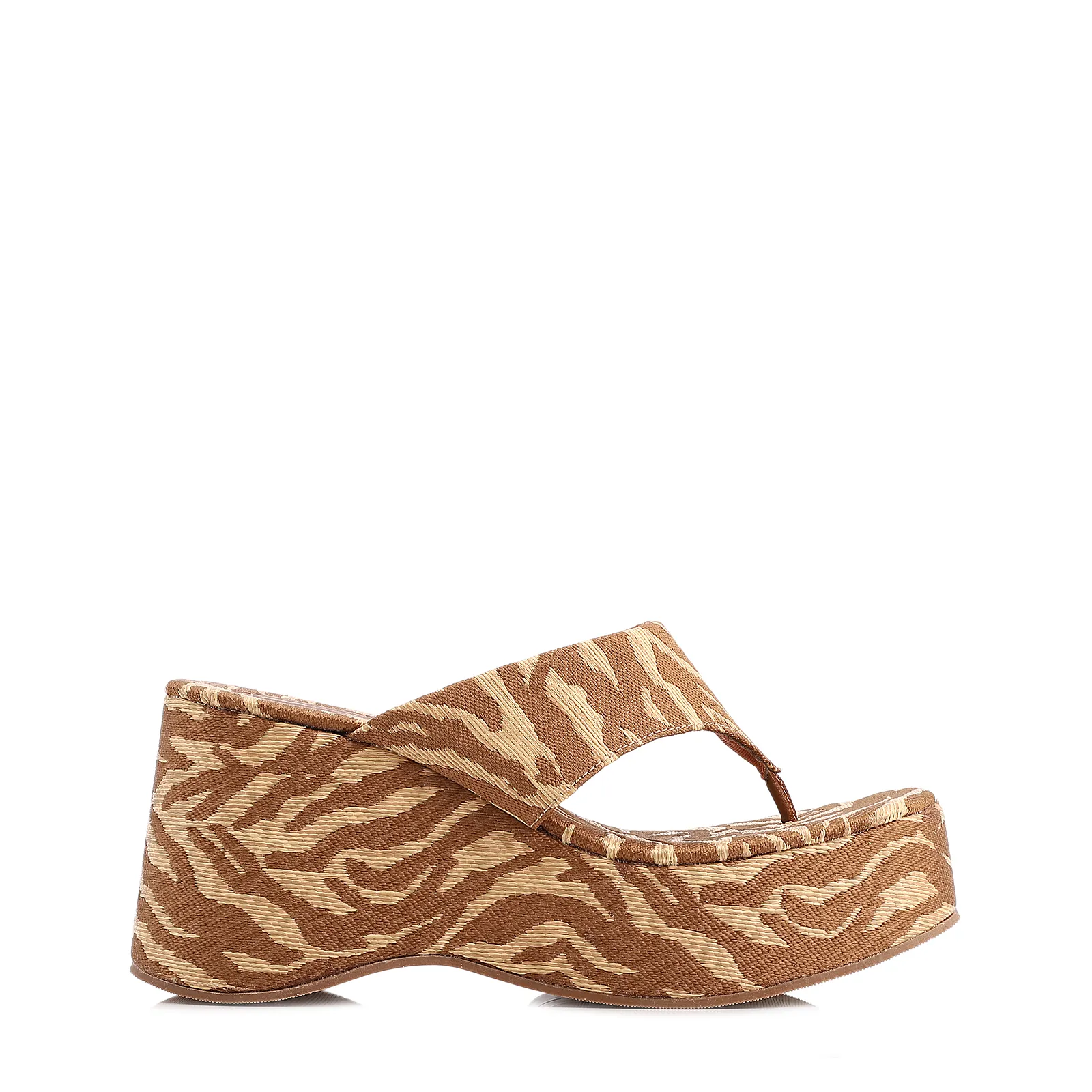 Mule Salto Alto Plataforma Tecido Animal Print