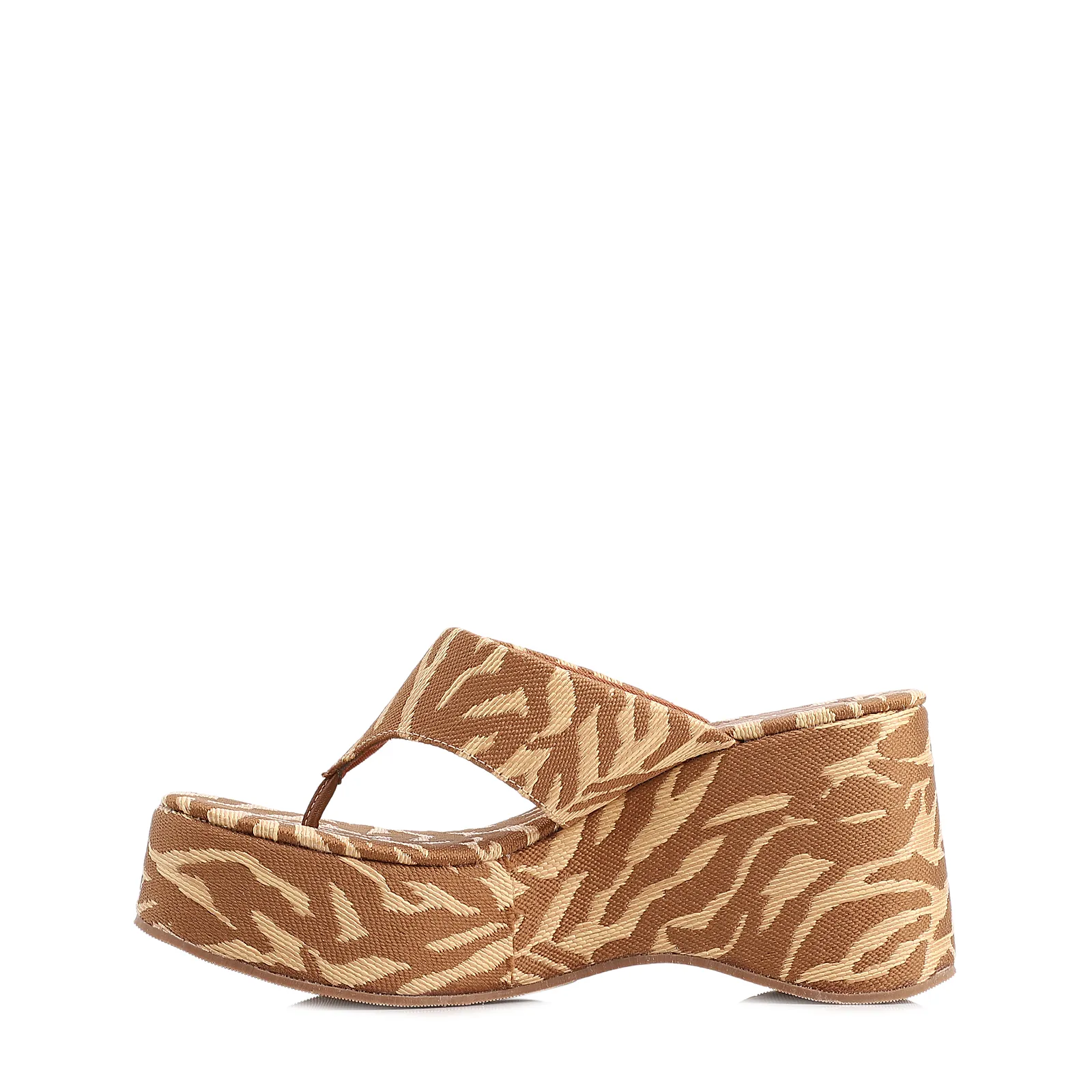 Mule Salto Alto Plataforma Tecido Animal Print