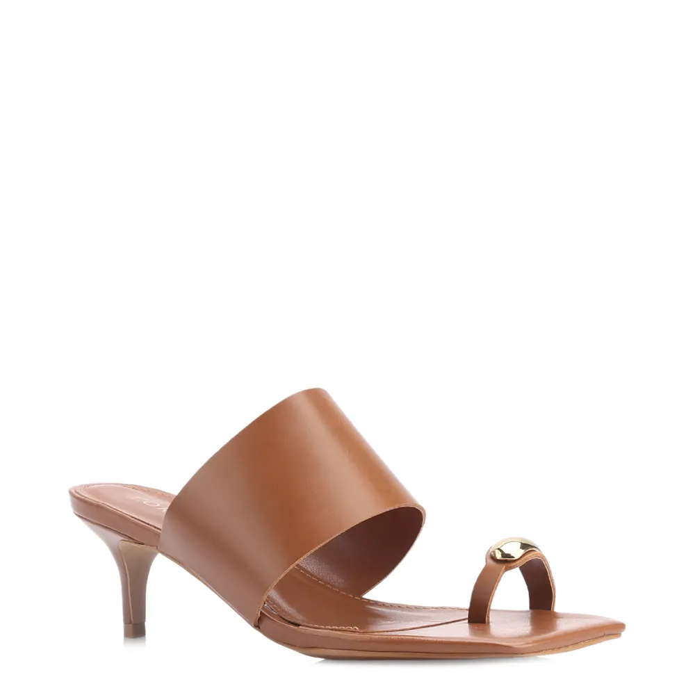 Mule Toe Ring Couro Marrom
