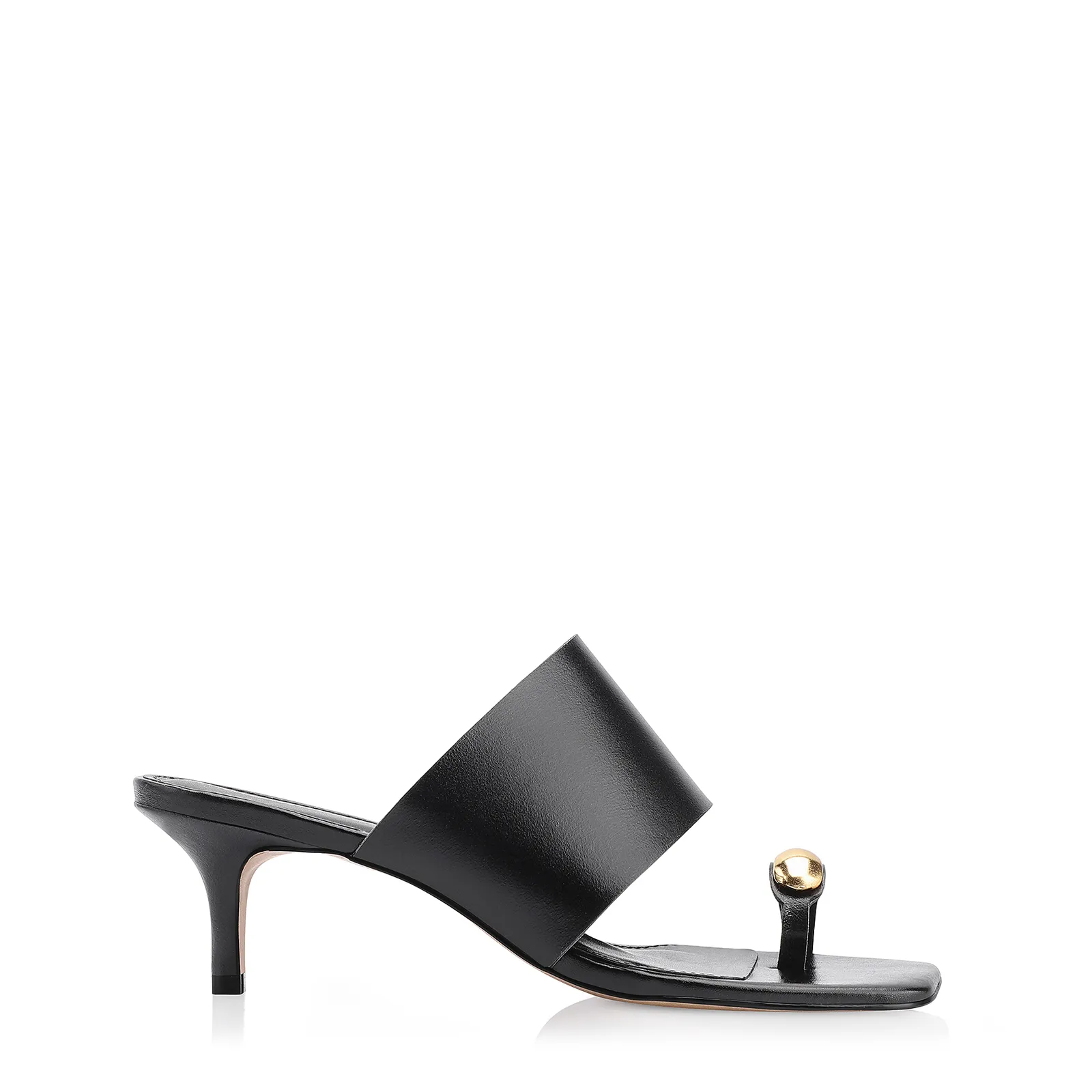 Mule Toe Ring Couro Preto