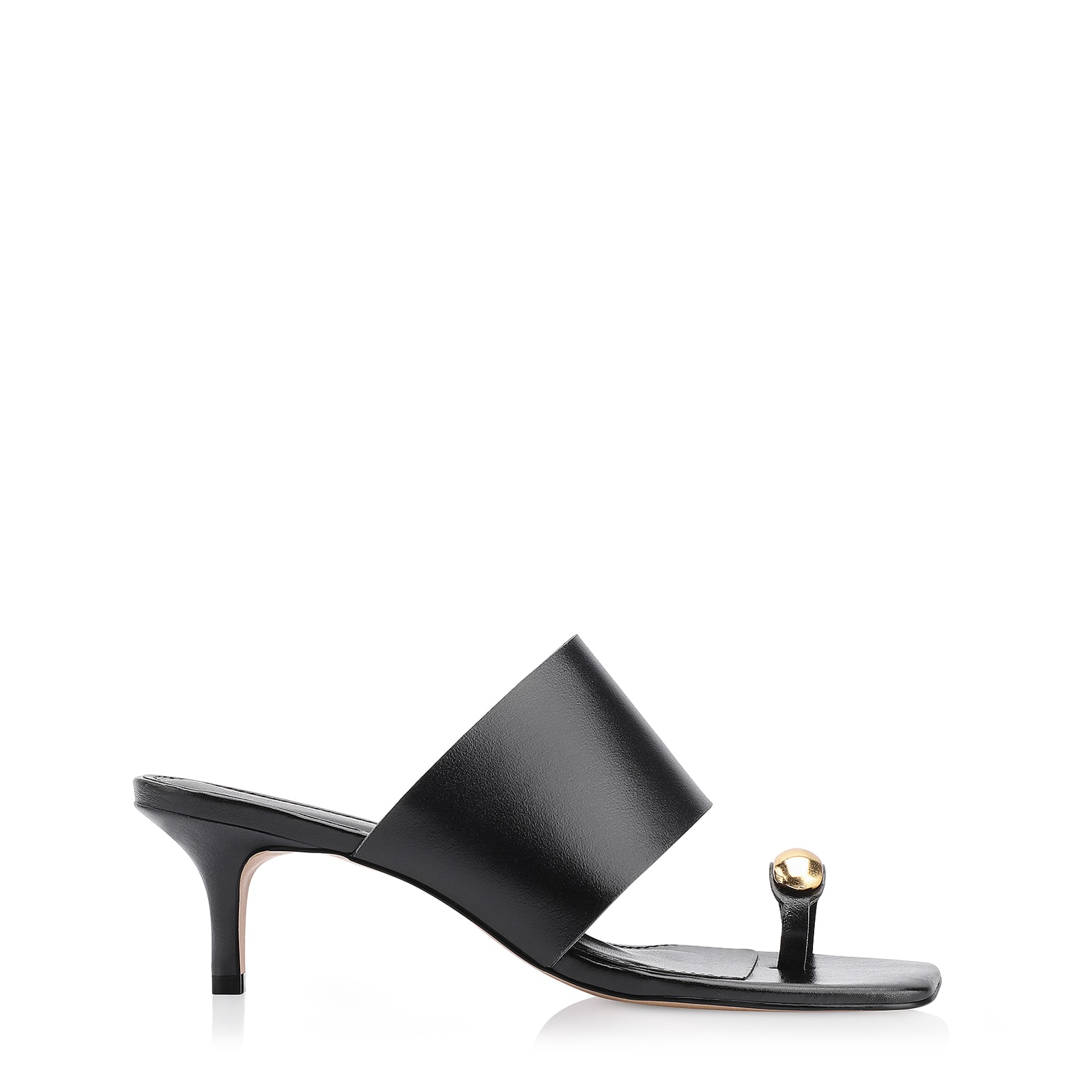 Mule Toe Ring Couro Preto
