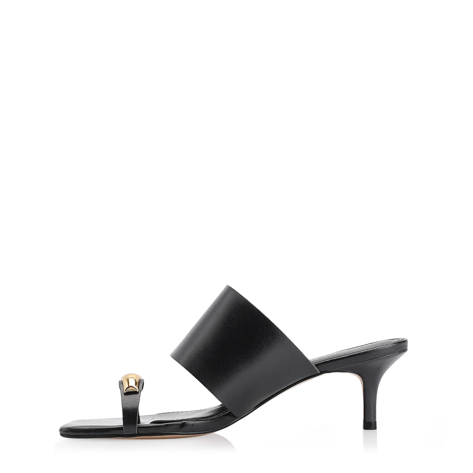 Mule Toe Ring Couro Preto