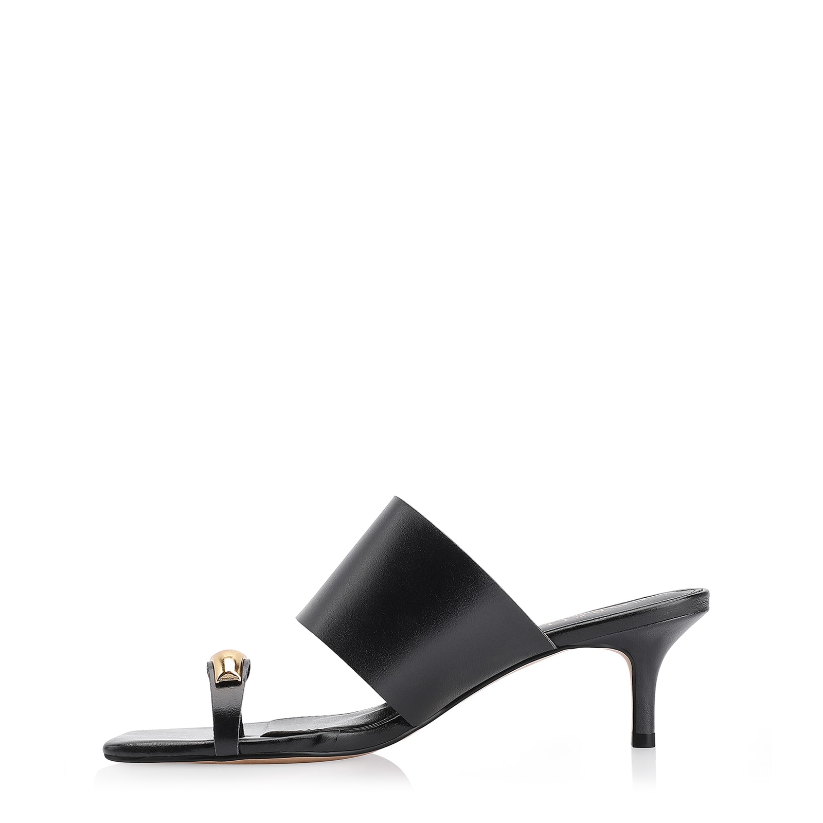 Mule Toe Ring Couro Preto