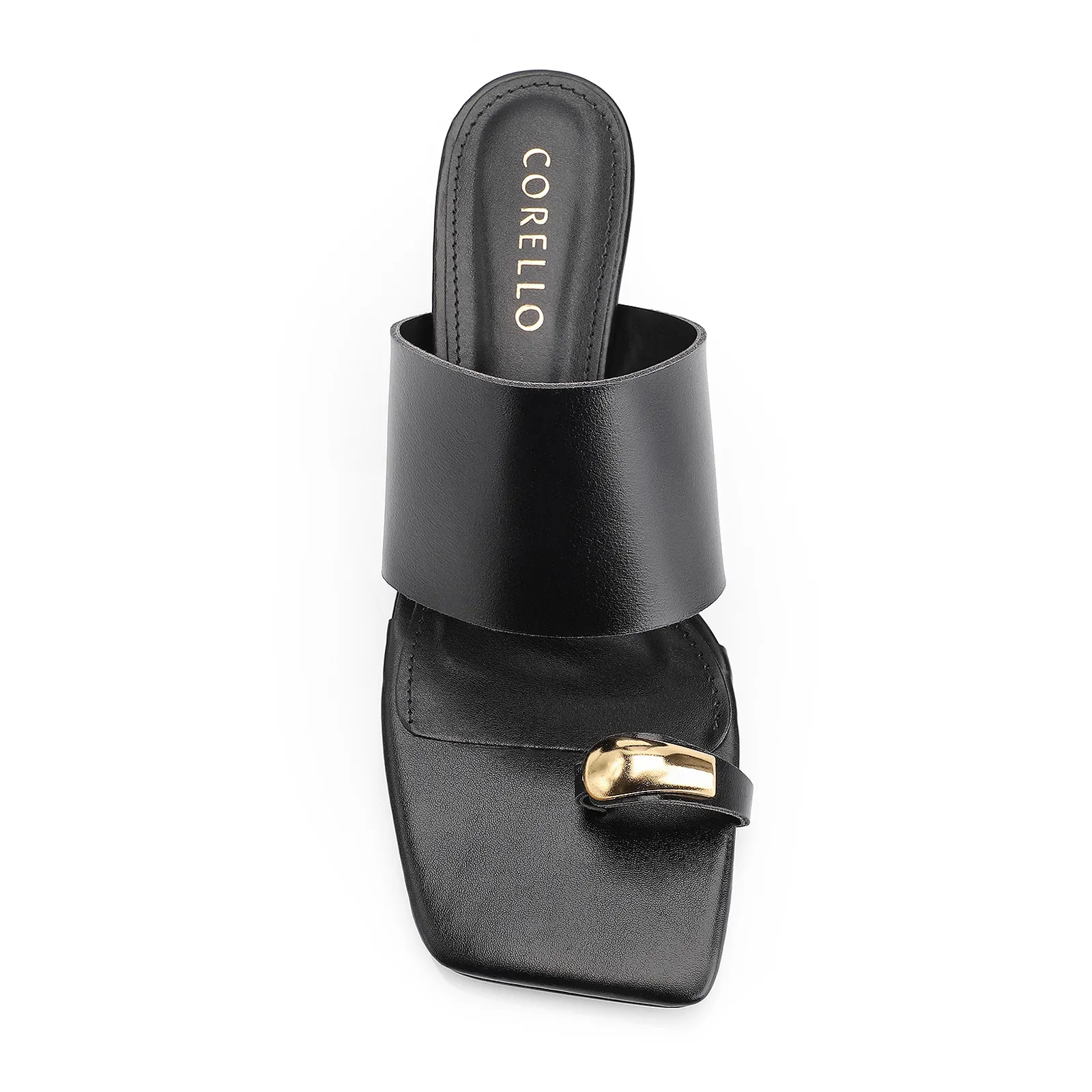 Mule Toe Ring Couro Preto
