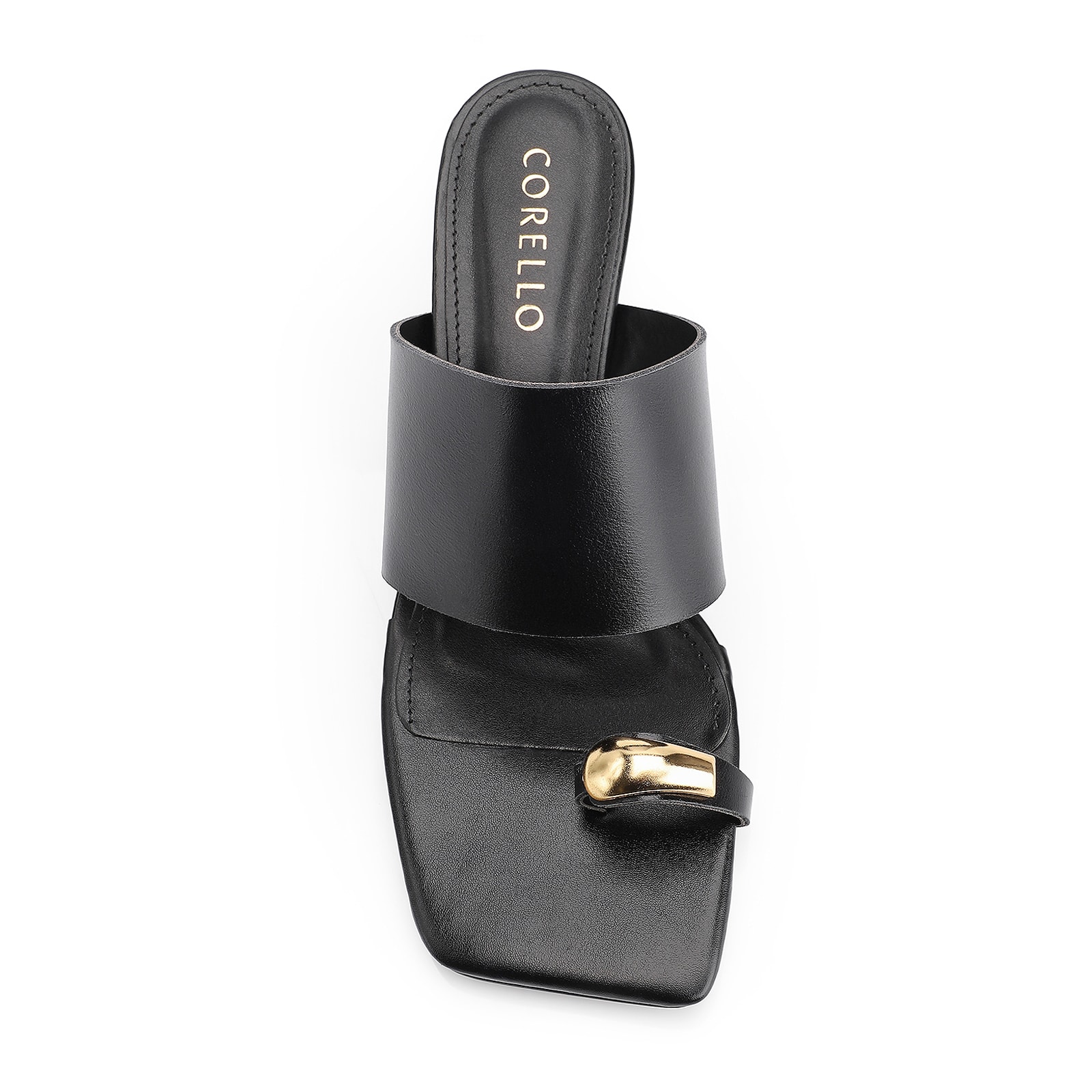 Mule Toe Ring Couro Preto