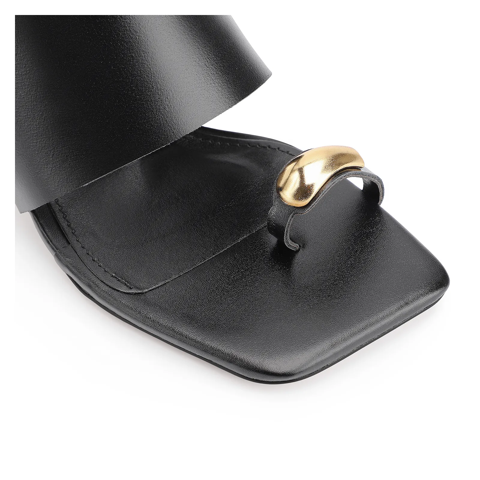 Mule Toe Ring Couro Preto