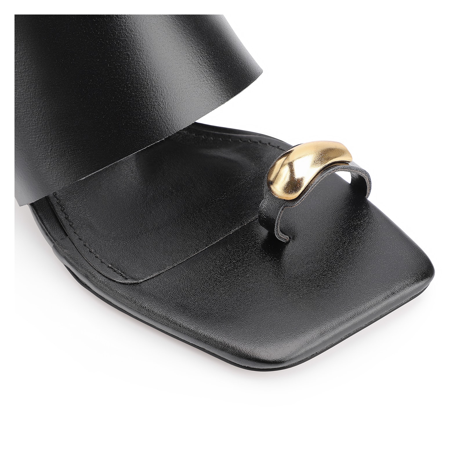 Mule Toe Ring Couro Preto