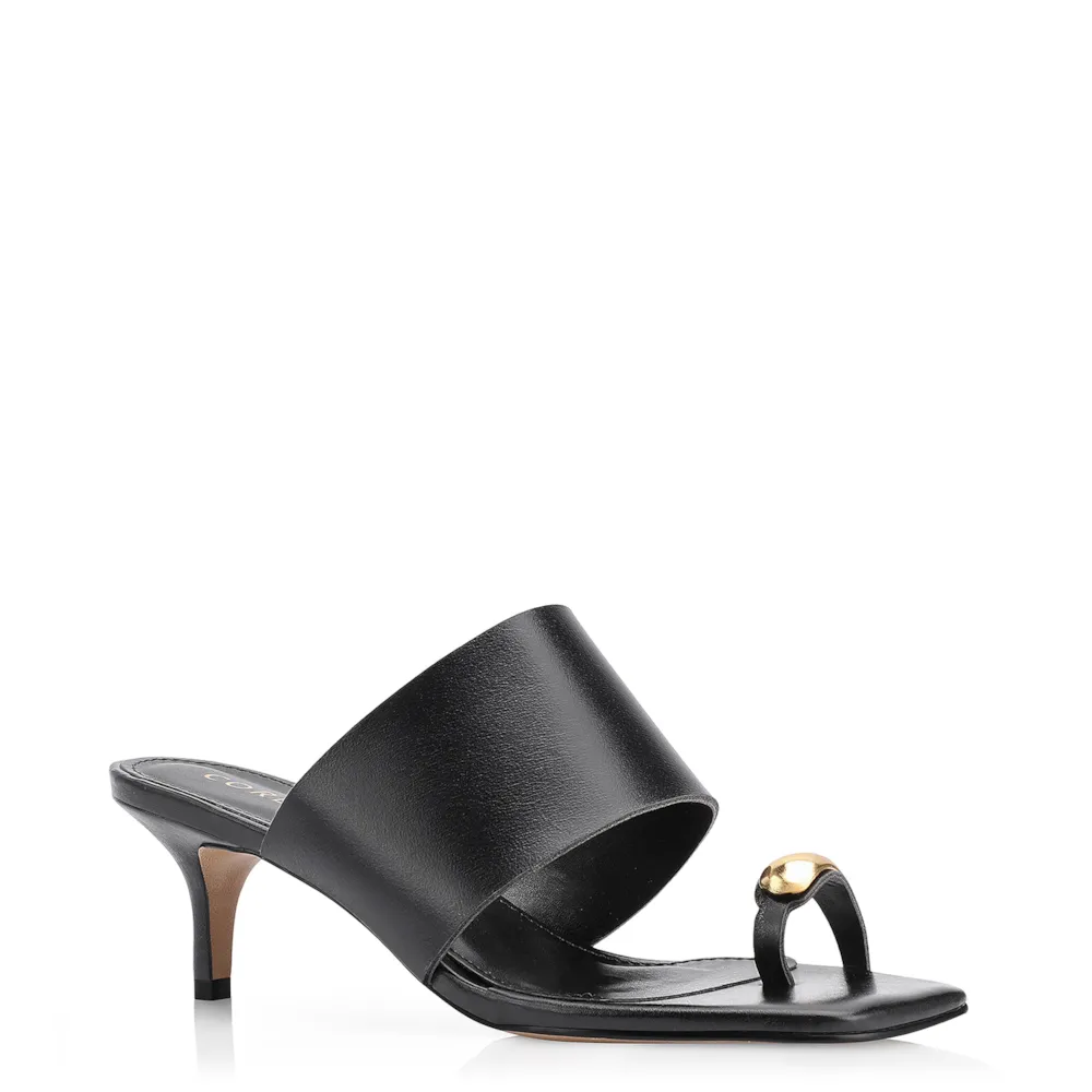 Mule Toe Ring Couro Preto
