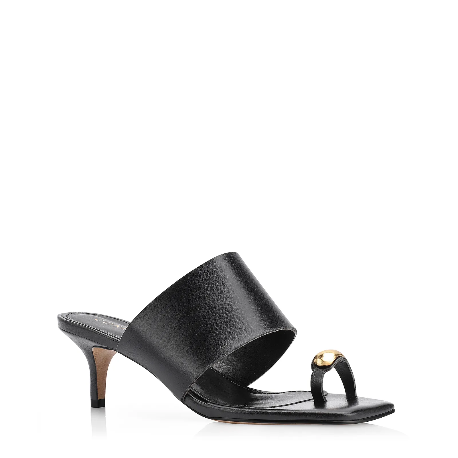 Mule Toe Ring Couro Preto