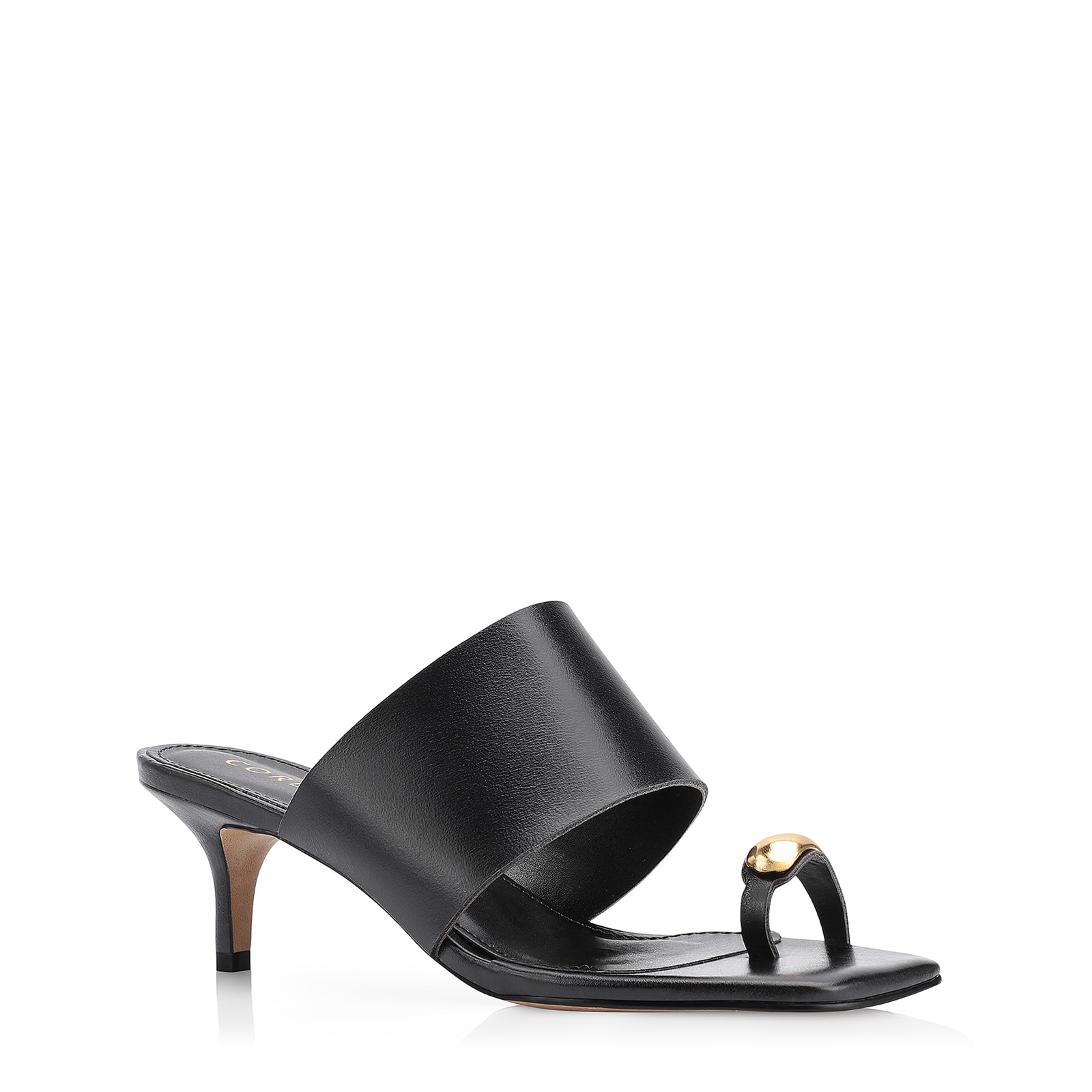 Mule Toe Ring Couro Preto