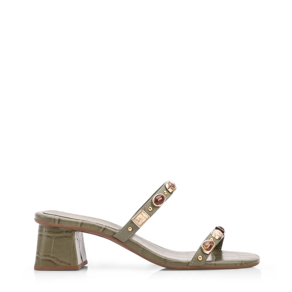 Mule Verde Salto Bloco Baixo Alt Croco Pedras - imagem 2