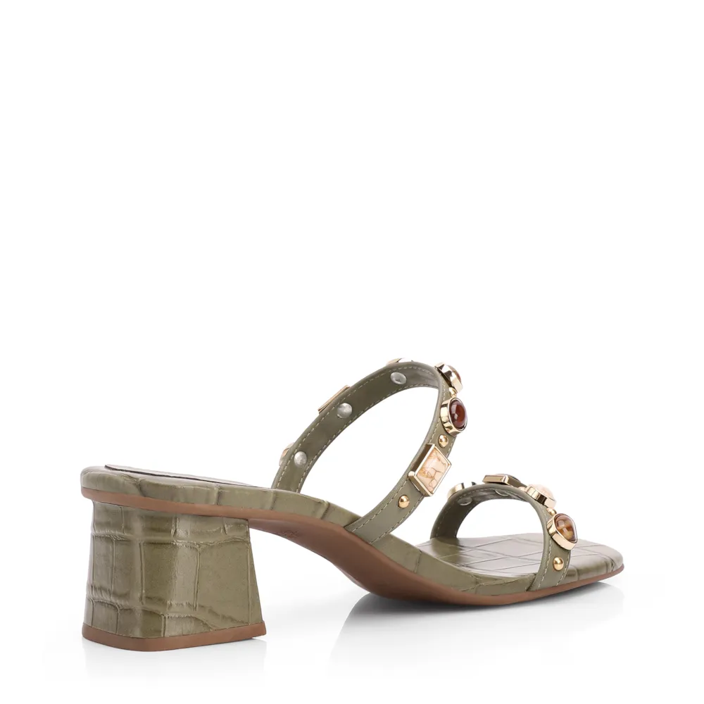 Mule Verde Salto Bloco Baixo Alt Croco Pedras - imagem 3