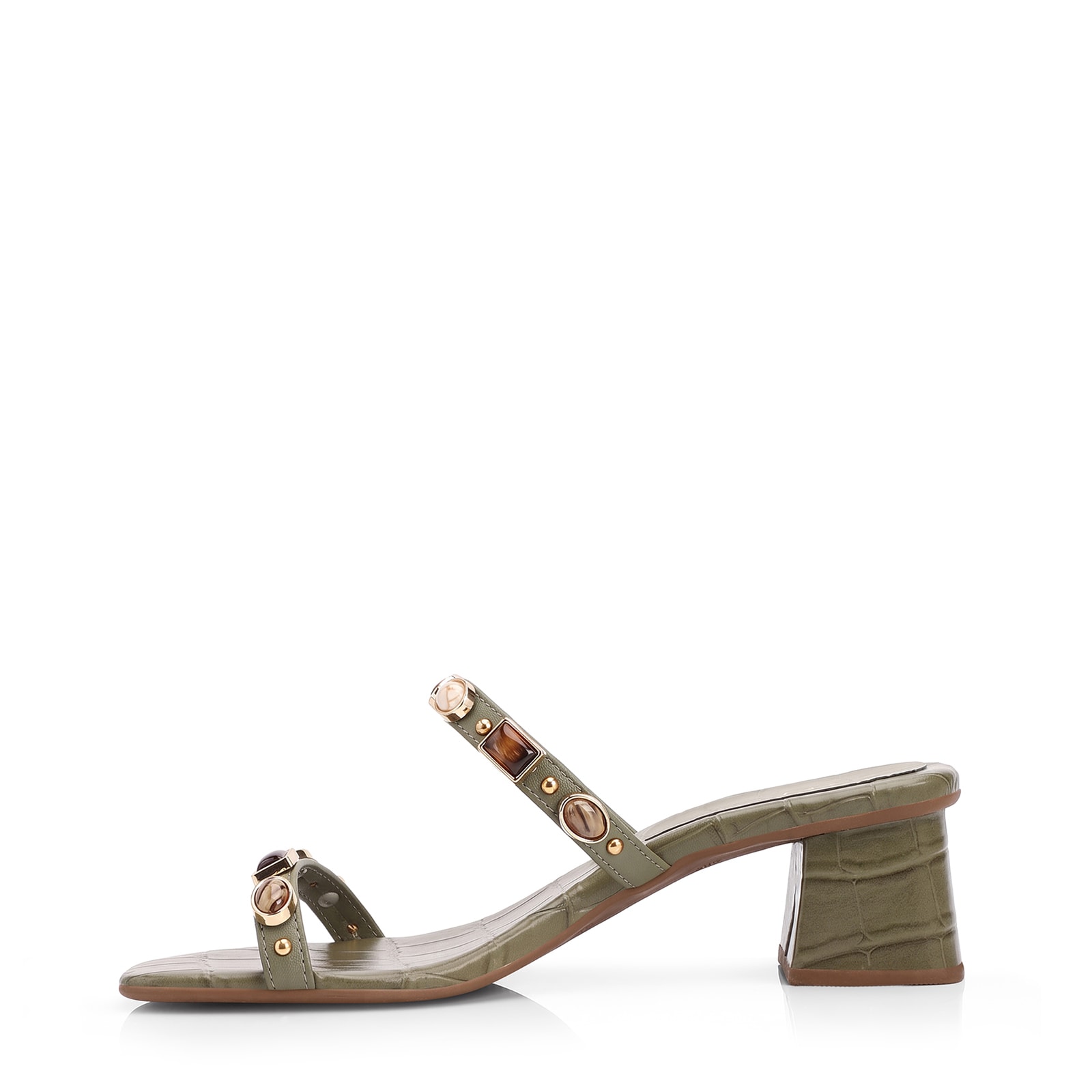 Mule Verde Salto Bloco Baixo Alt Croco Pedras