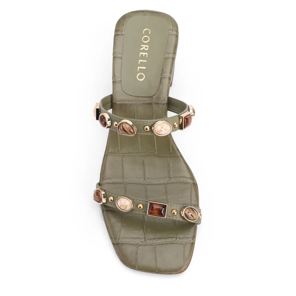 Mule Verde Salto Bloco Baixo Alt Croco Pedras - imagem 5