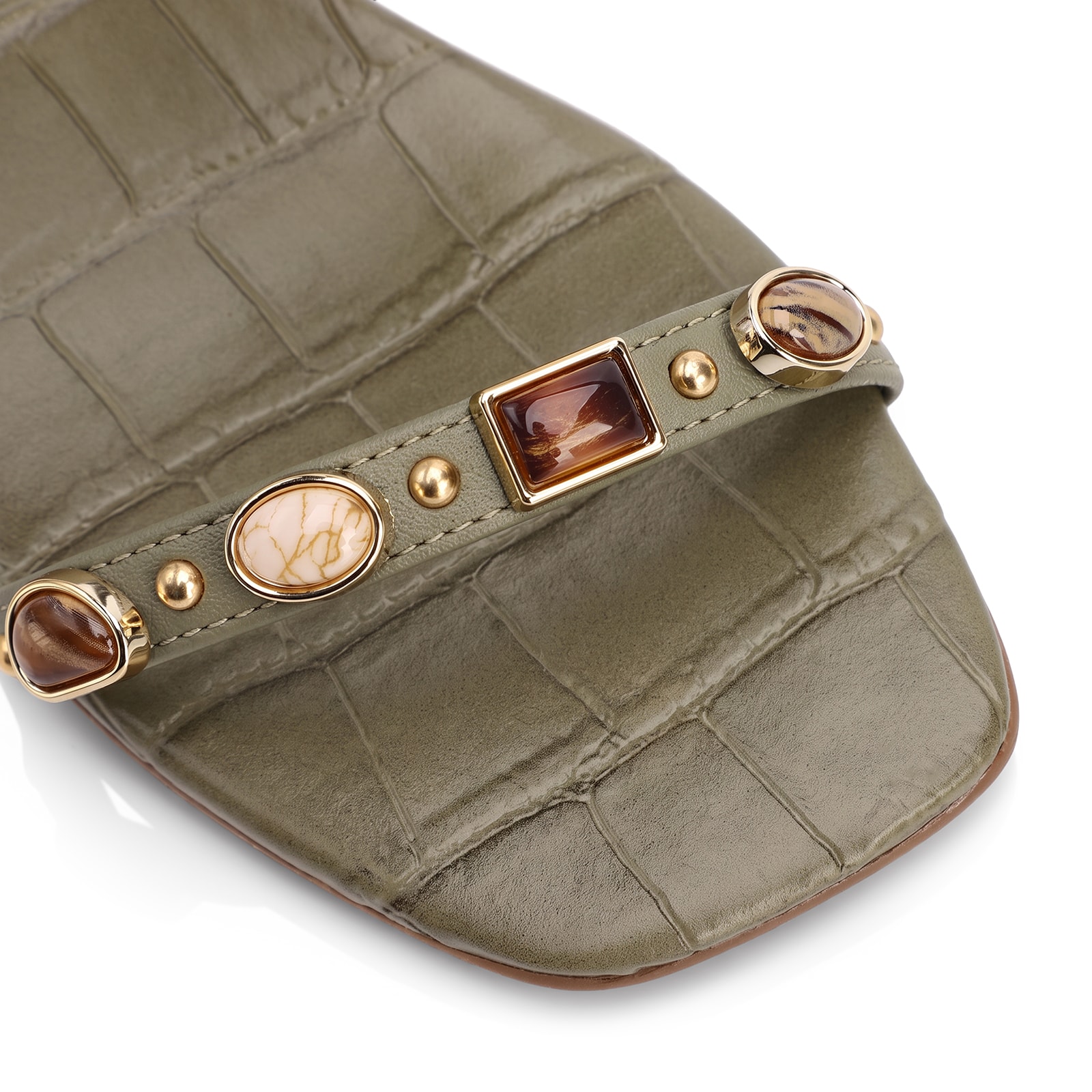 Mule Verde Salto Bloco Baixo Alt Croco Pedras