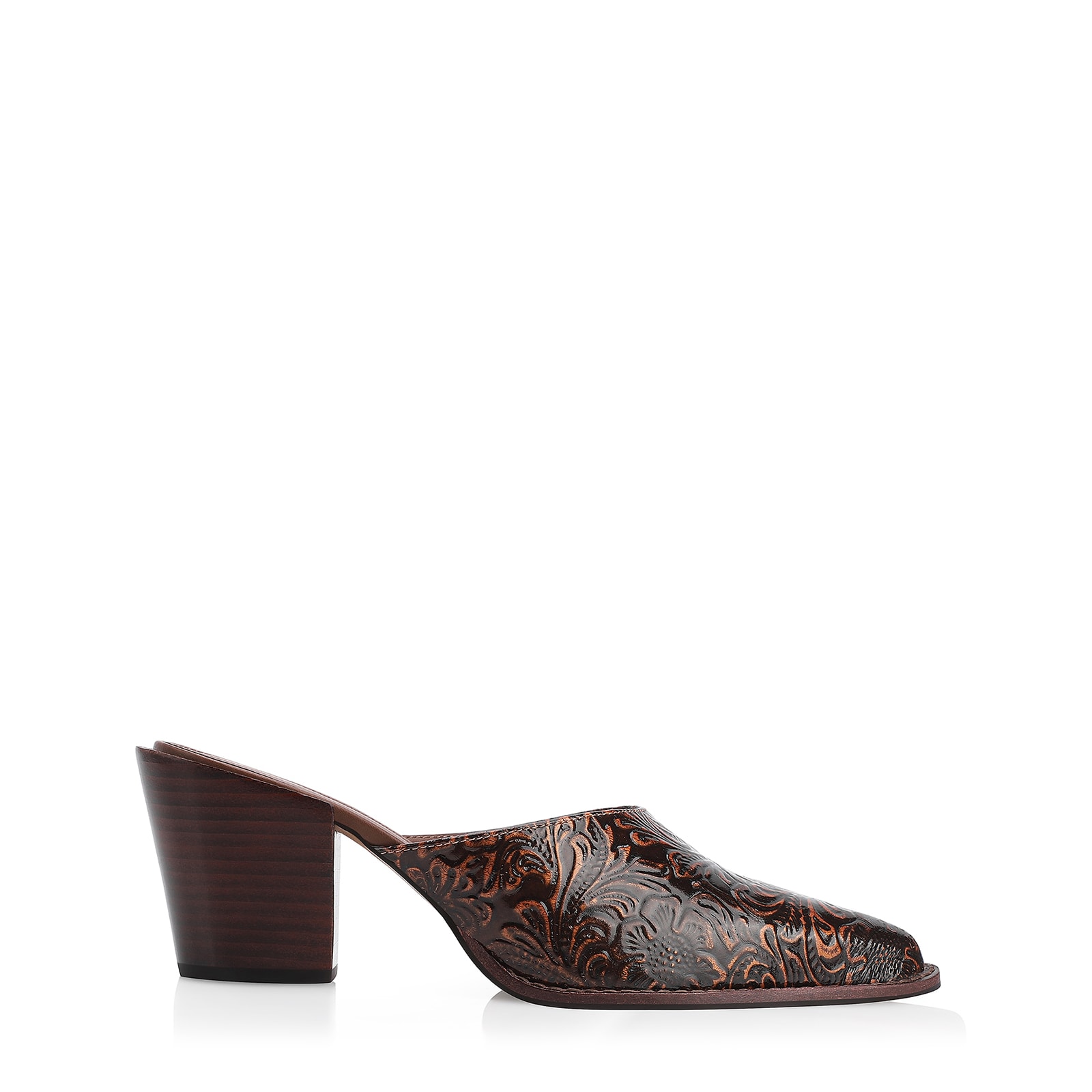 Mule Western Couro Marrom Adamascado