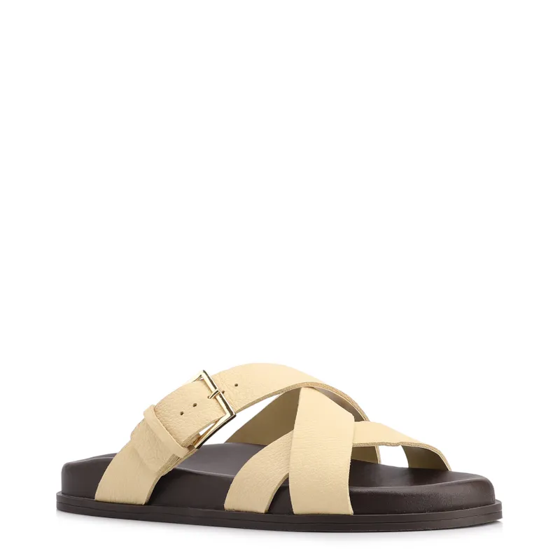 Papete Amarela Couro Nobuck Floater Fivela Dourada
