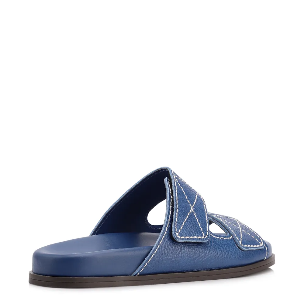 Papete Azul  Couro Antique Tiras Pespontos - imagem 4