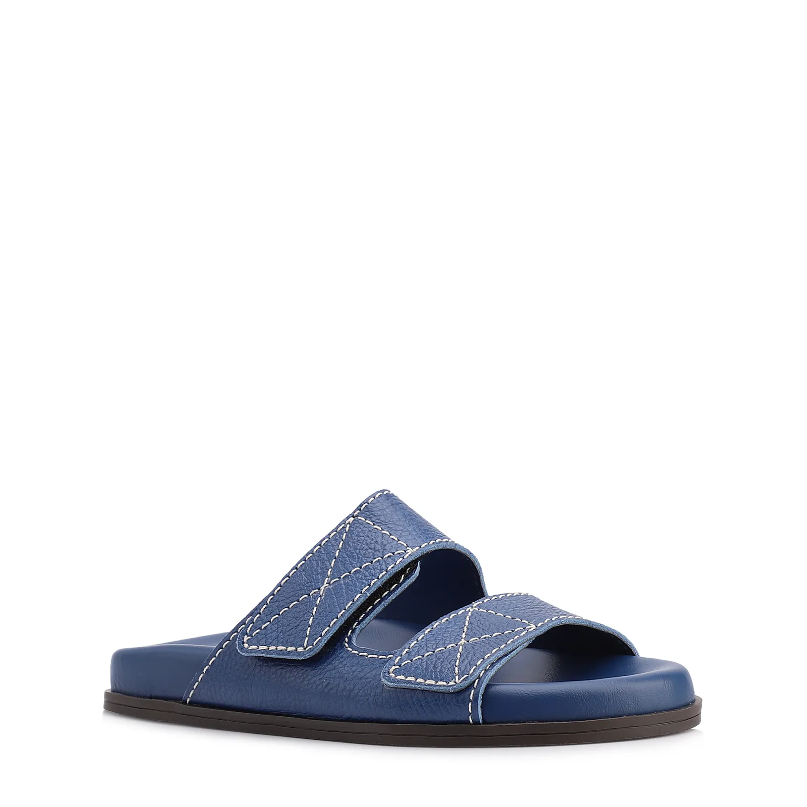 Papete Azul  Couro Antique Tiras Pespontos