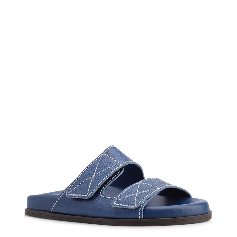 Papete Azul  Couro Antique Tiras Pespontos