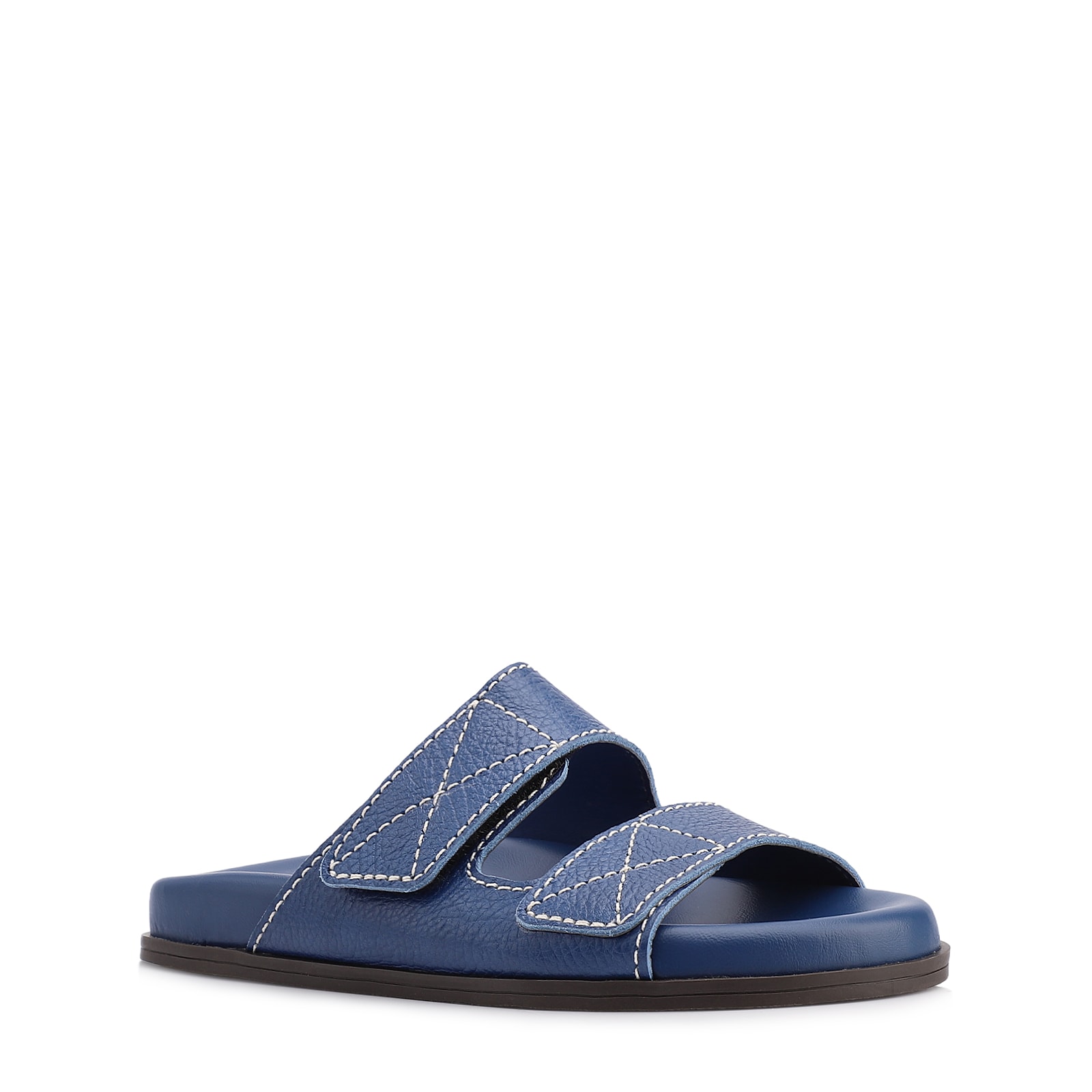 Papete Azul Couro Antique Tiras Pespontos