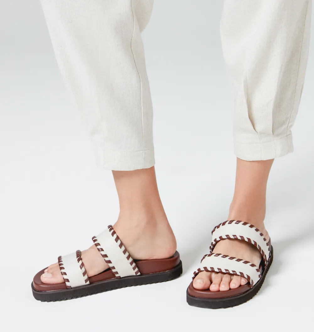 Papete Couro Off White/Marrom - imagem 2