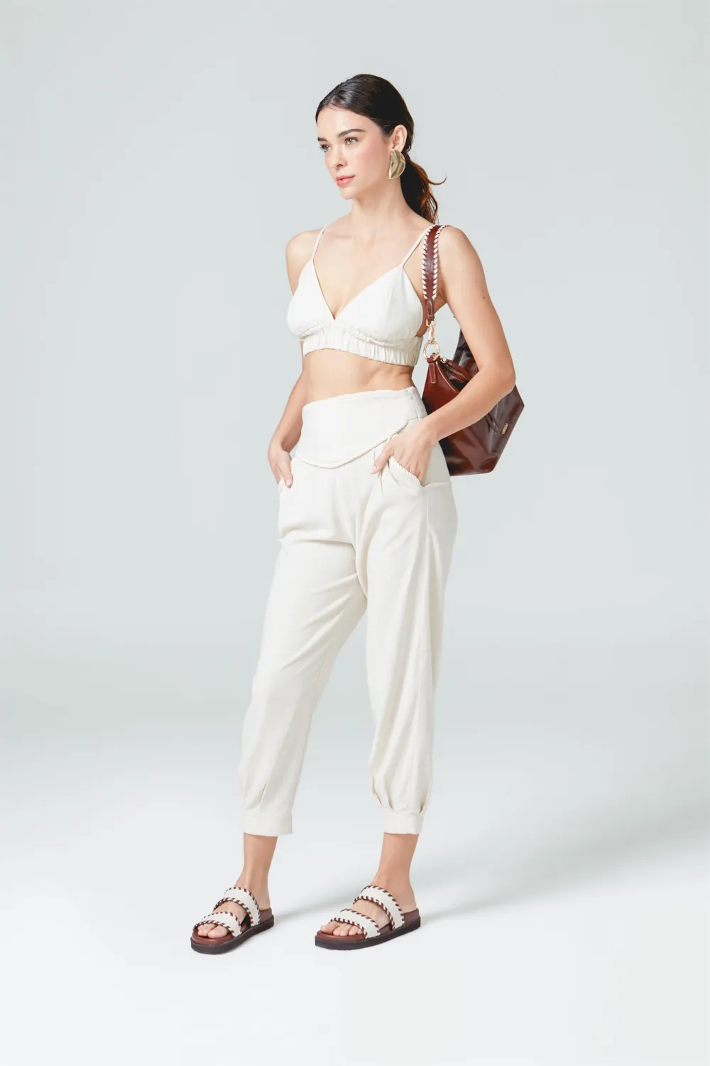 Papete Couro Off White/Marrom - imagem 8