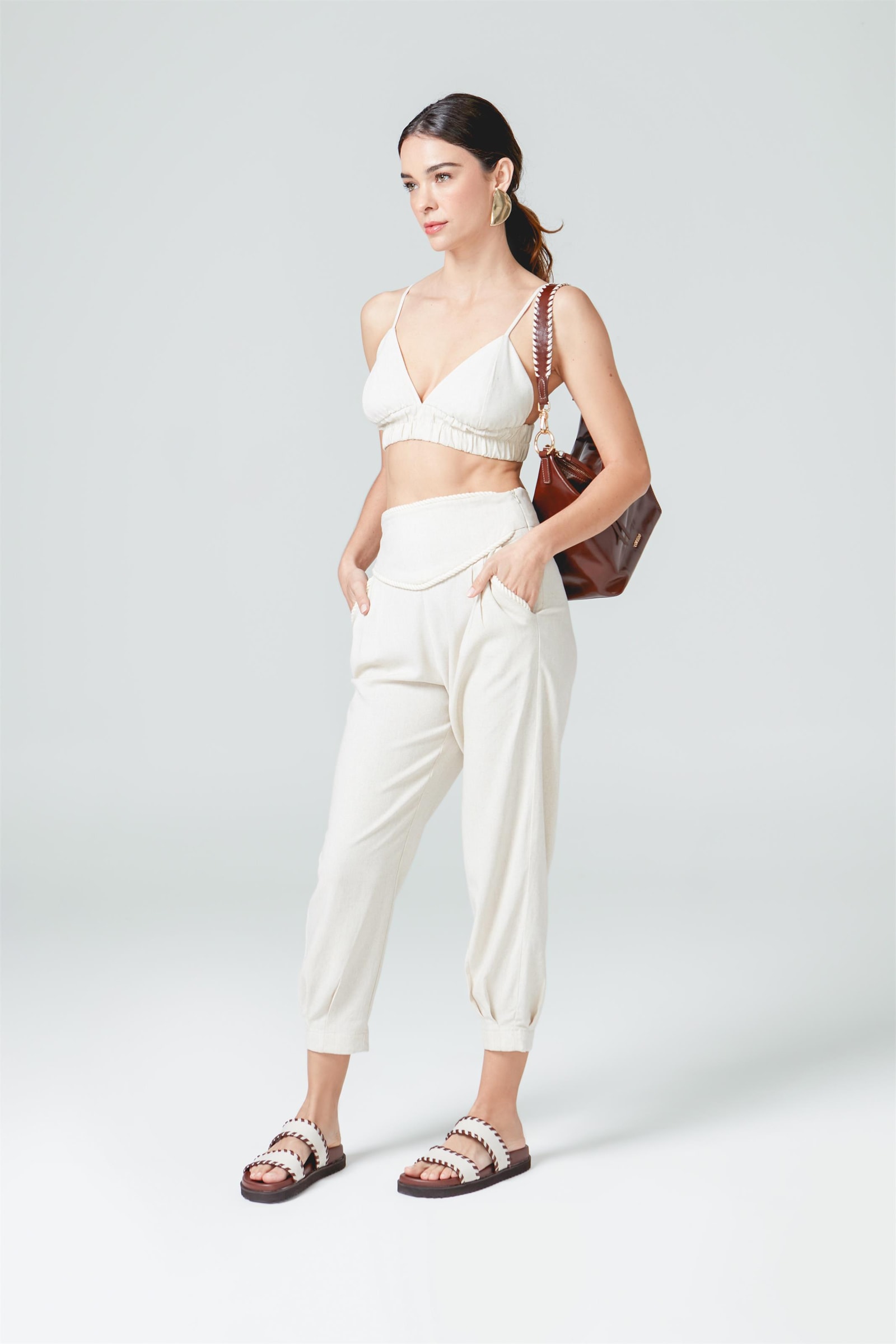 Papete Couro Off White/Marrom