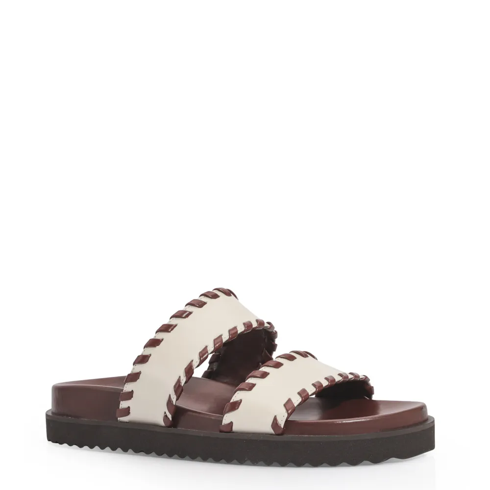Papete Couro Off White/Marrom