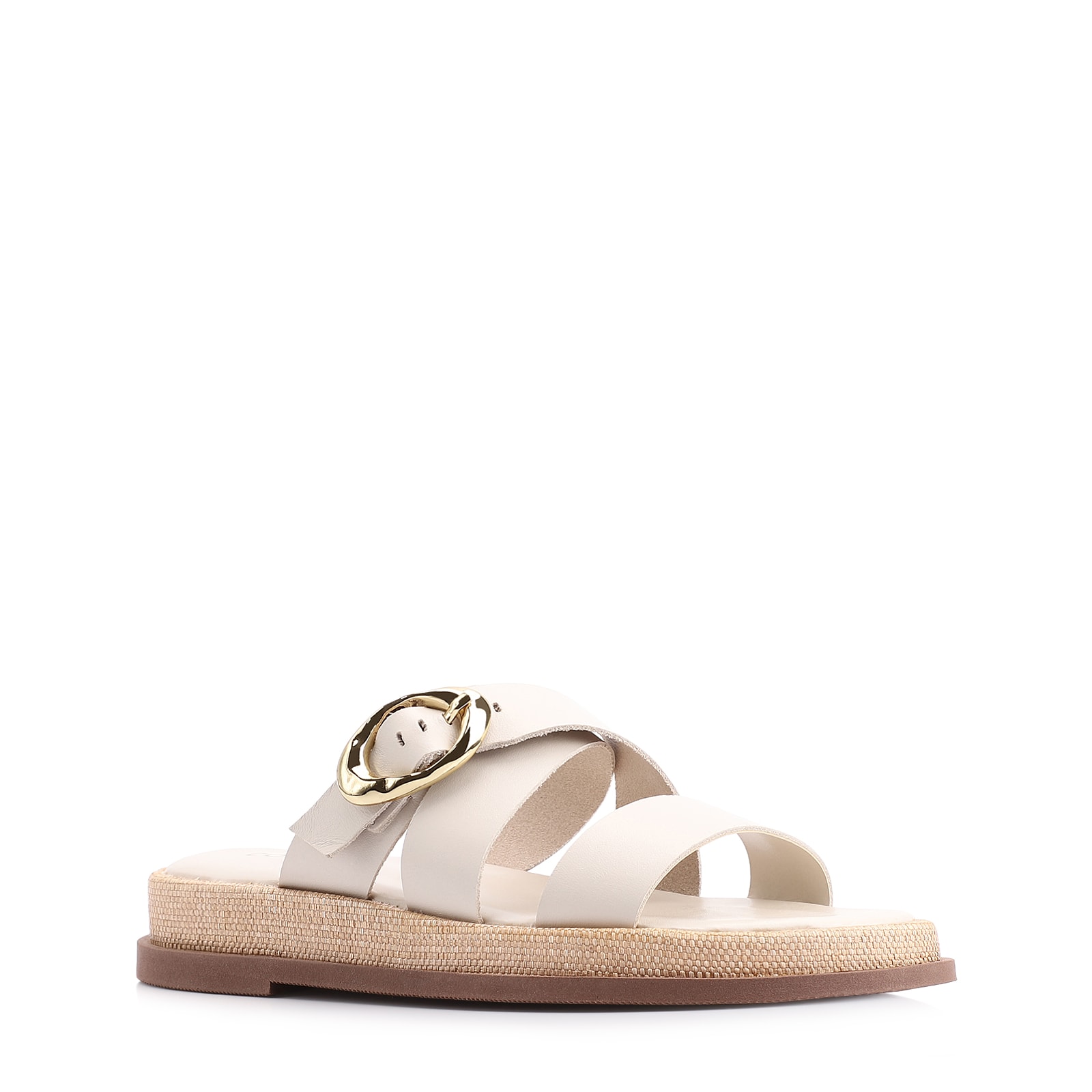 Papete Couro Off White/Ráfia Natural
