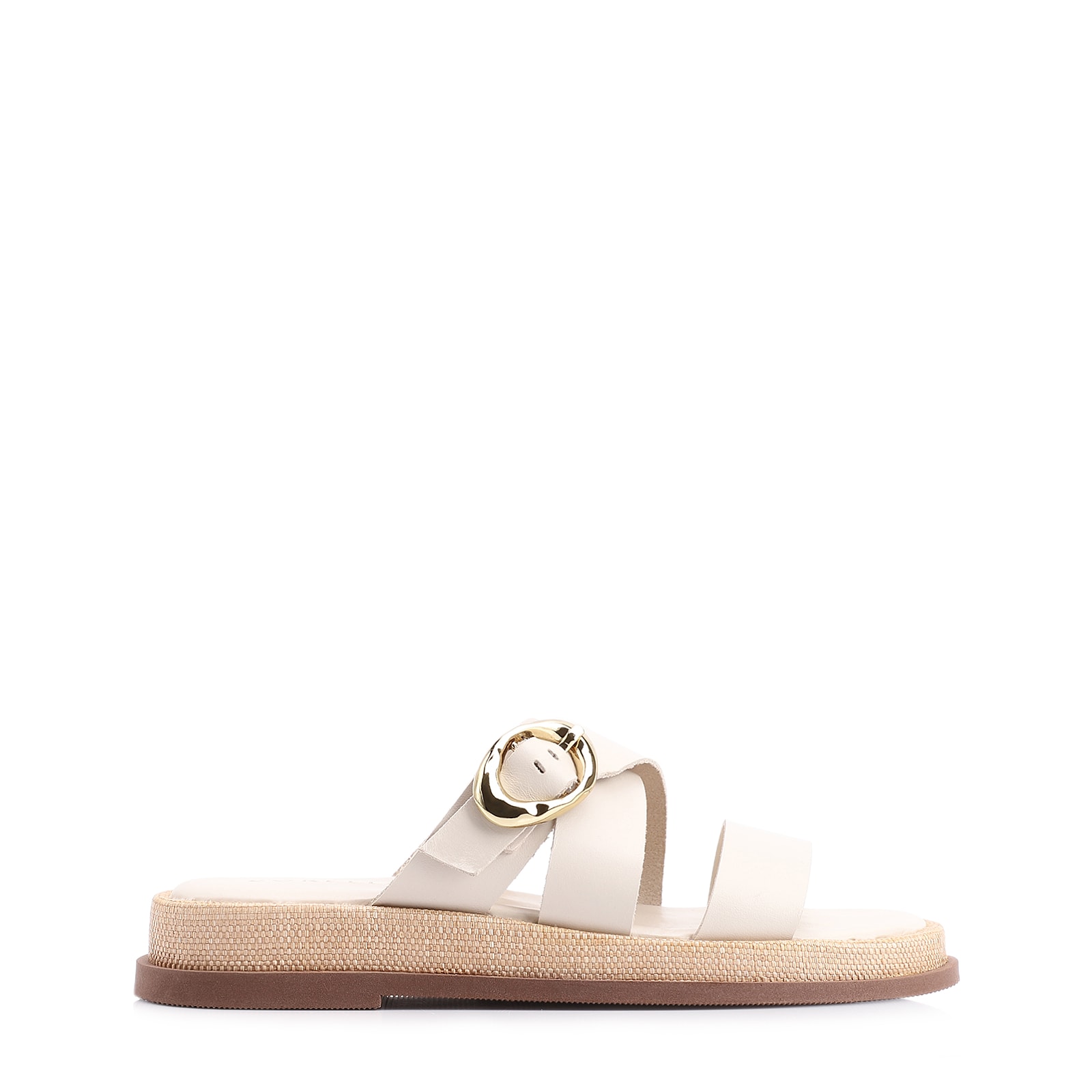 Papete Couro Off White/Ráfia Natural