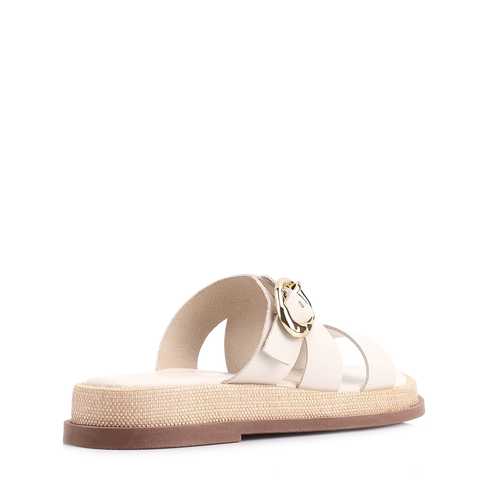 Papete Couro Off White/Ráfia Natural