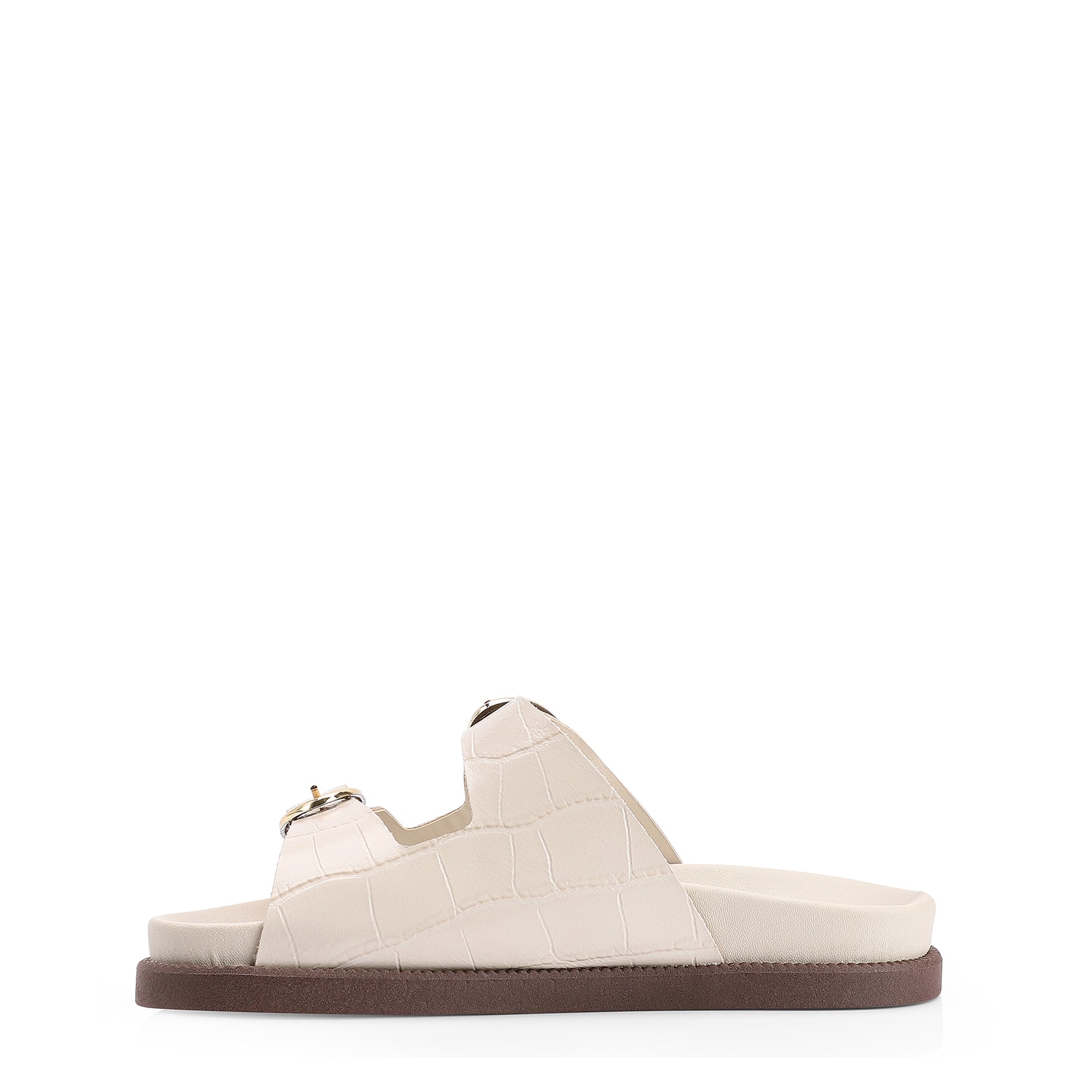 Papete Fivelas Couro Croco Off White