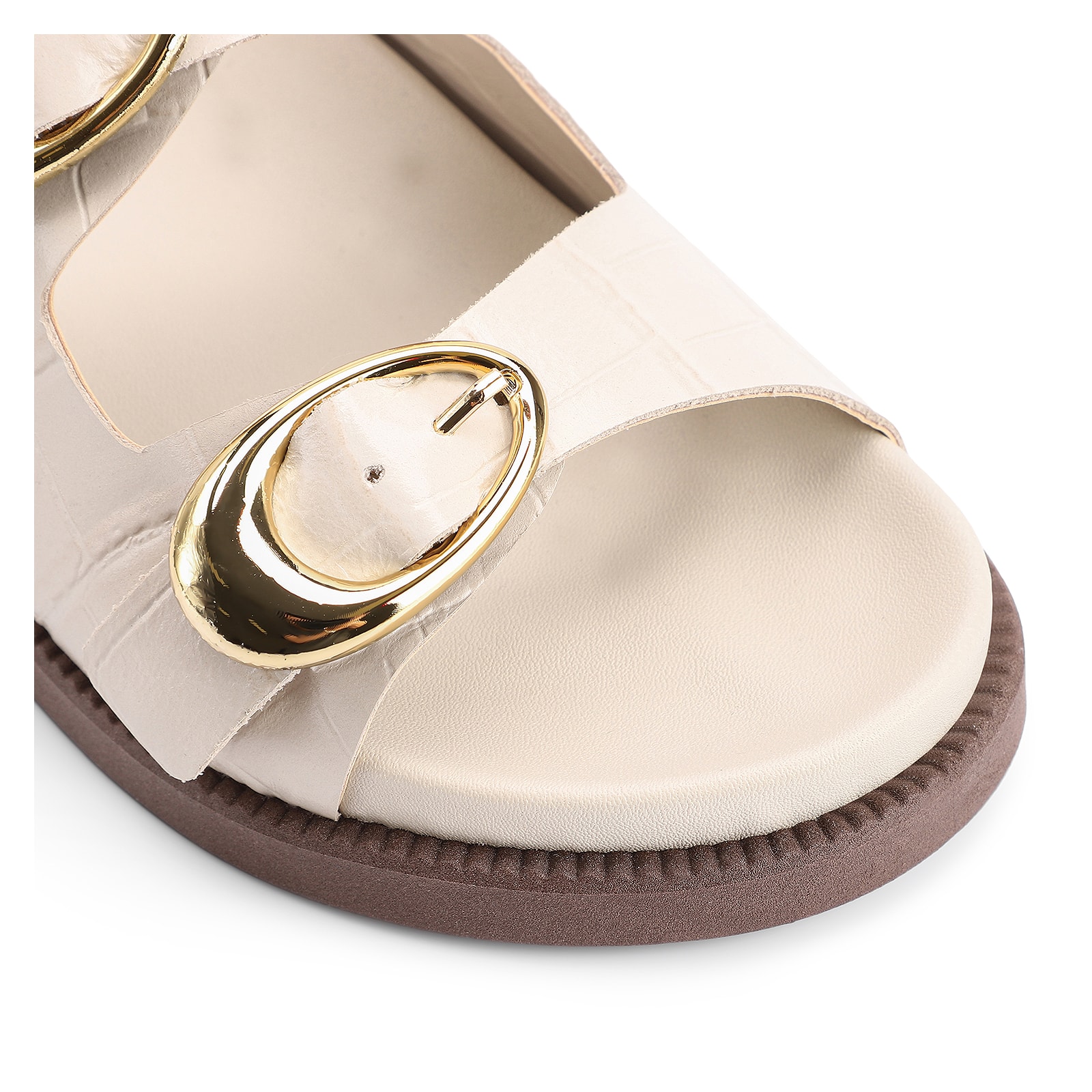 Papete Fivelas Couro Croco Off White