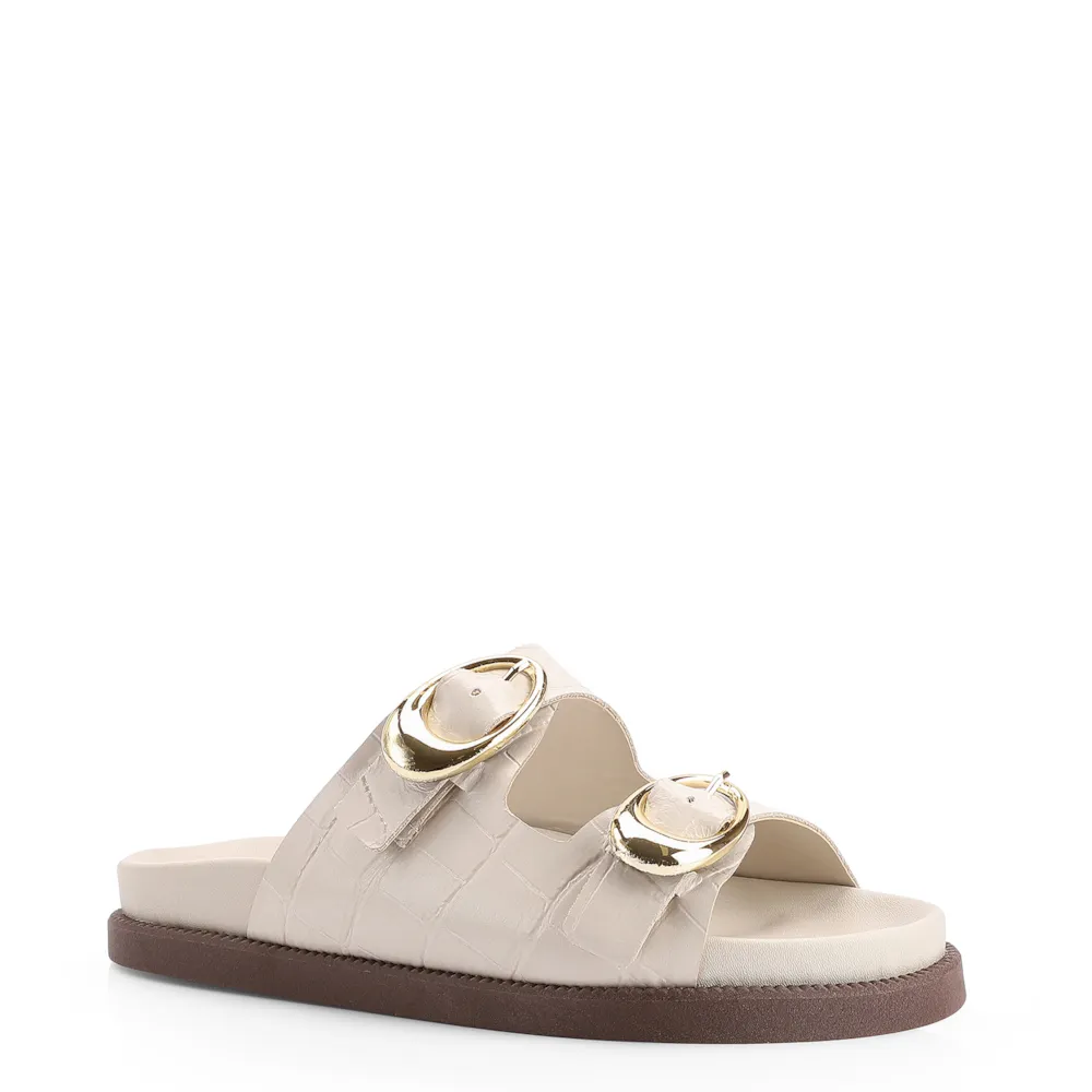 Papete Fivelas Couro Croco Off White