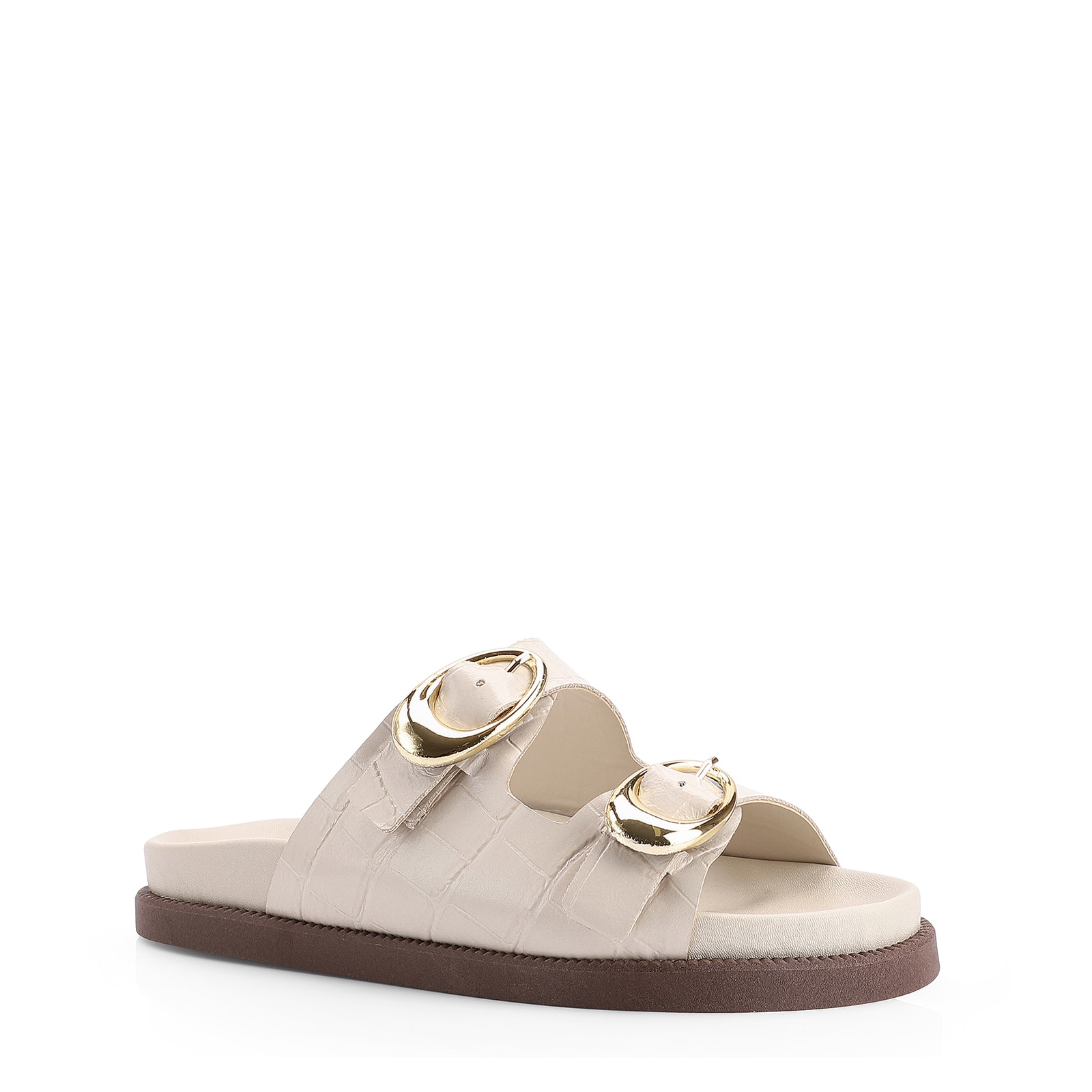 Papete Fivelas Couro Croco Off White