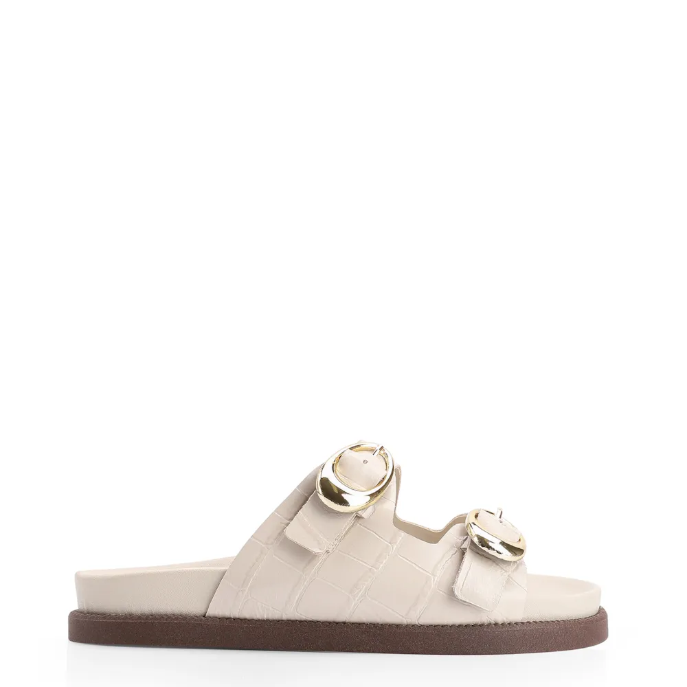 Papete Fivelas Couro Croco Off White - imagem 2