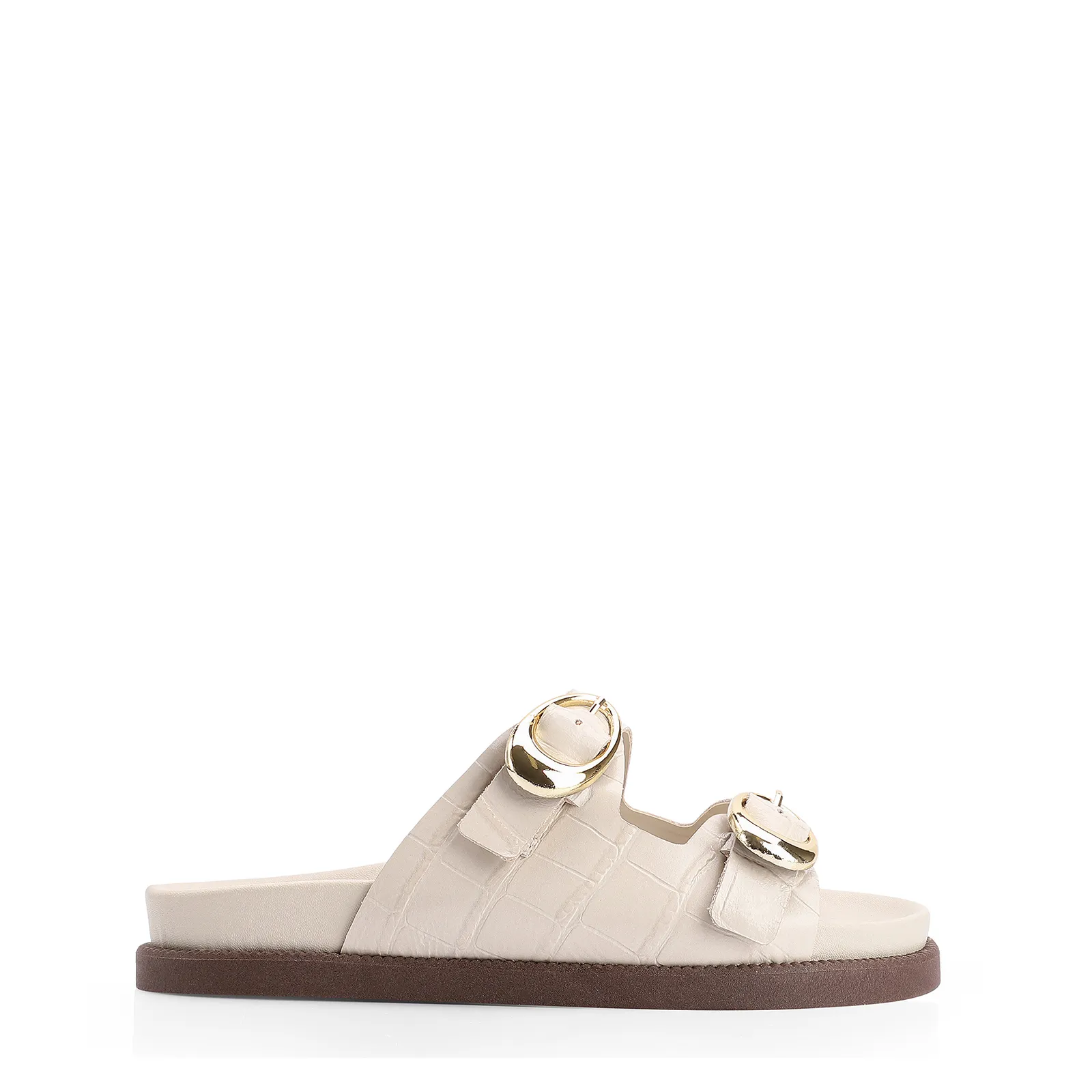 Papete Fivelas Couro Croco Off White