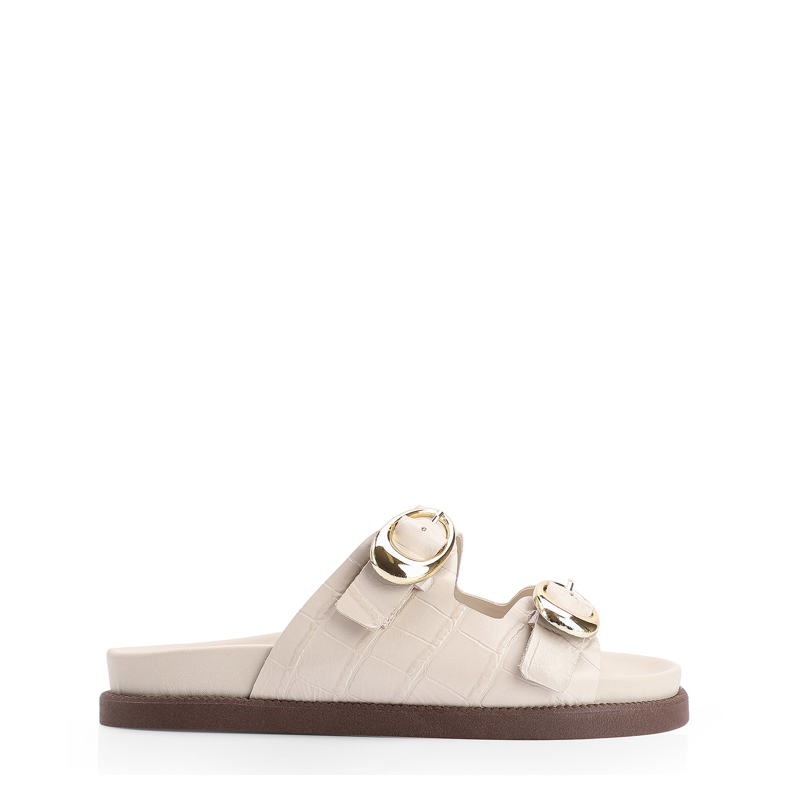 Papete Fivelas Couro Croco Off White