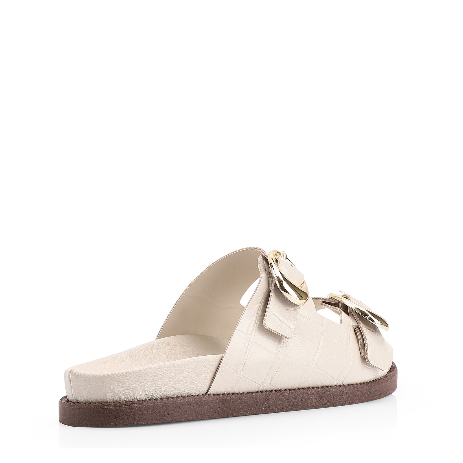 Papete Fivelas Couro Croco Off White