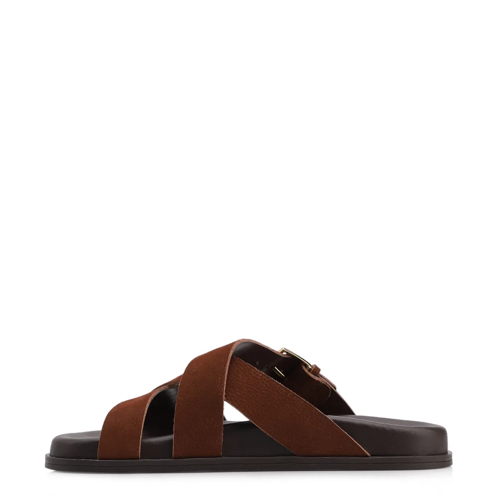 Papete Marrom Couro Nobuck Floater Fivela Dourada - imagem 4