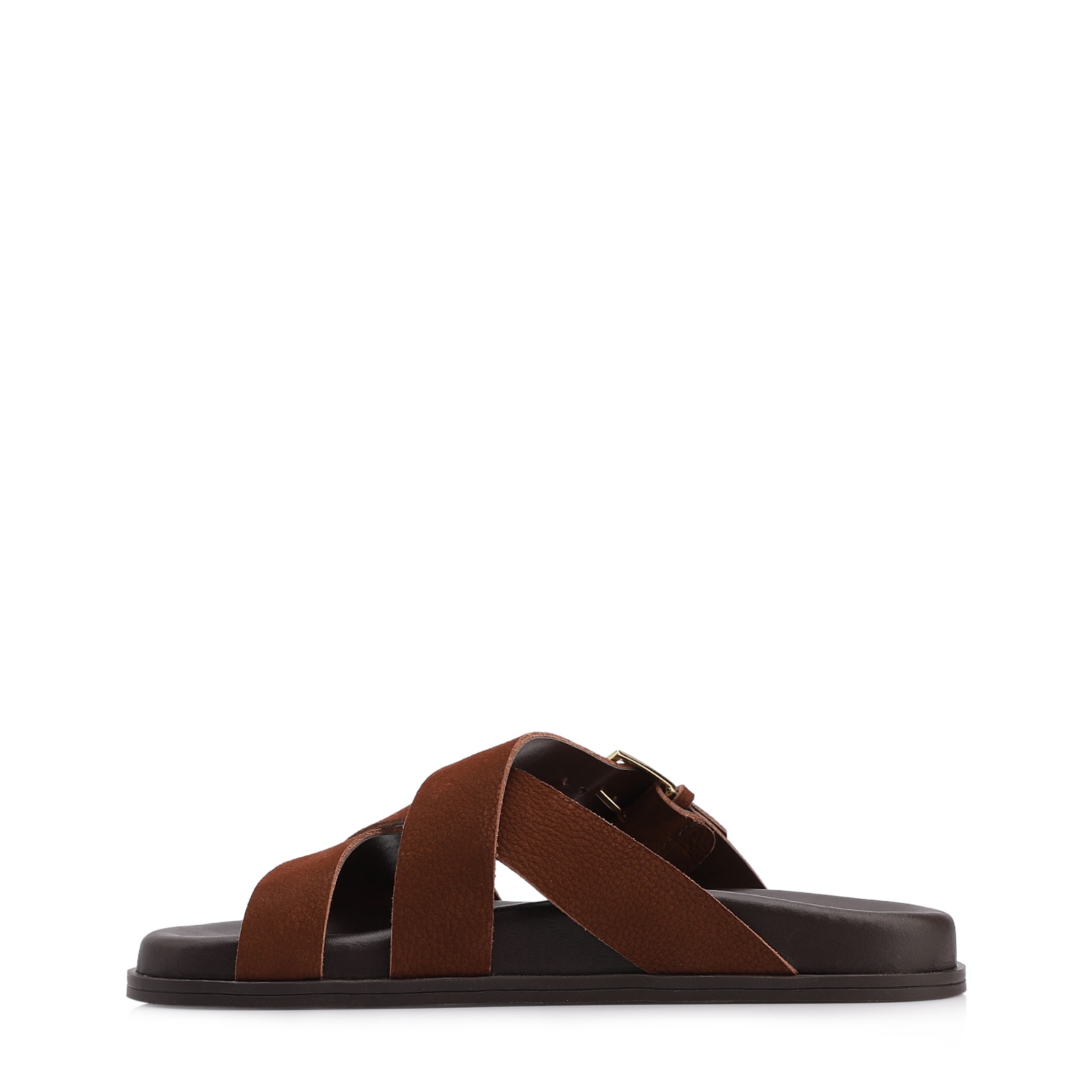 Papete Marrom Couro Nobuck Floater Fivela Dourada