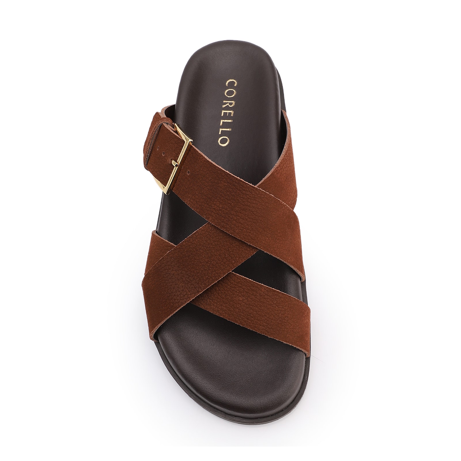 Papete Marrom Couro Nobuck Floater Fivela Dourada