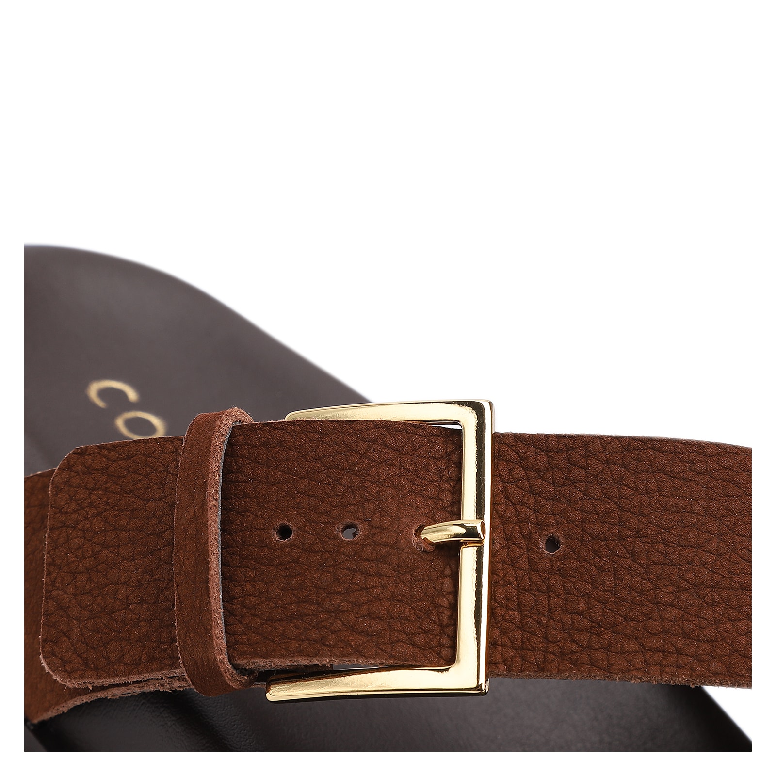 Papete Marrom Couro Nobuck Floater Fivela Dourada