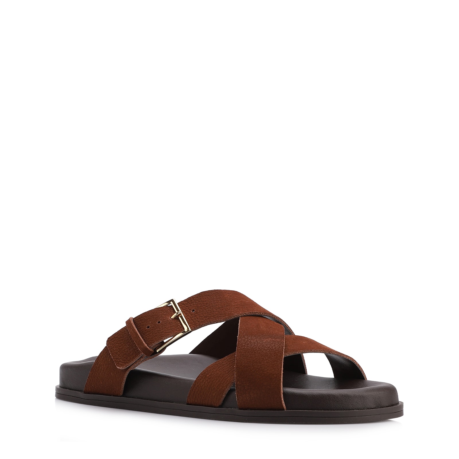 Papete Marrom Couro Nobuck Floater Fivela Dourada