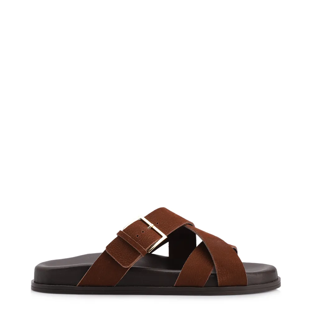 Papete Marrom Couro Nobuck Floater Fivela Dourada - imagem 2